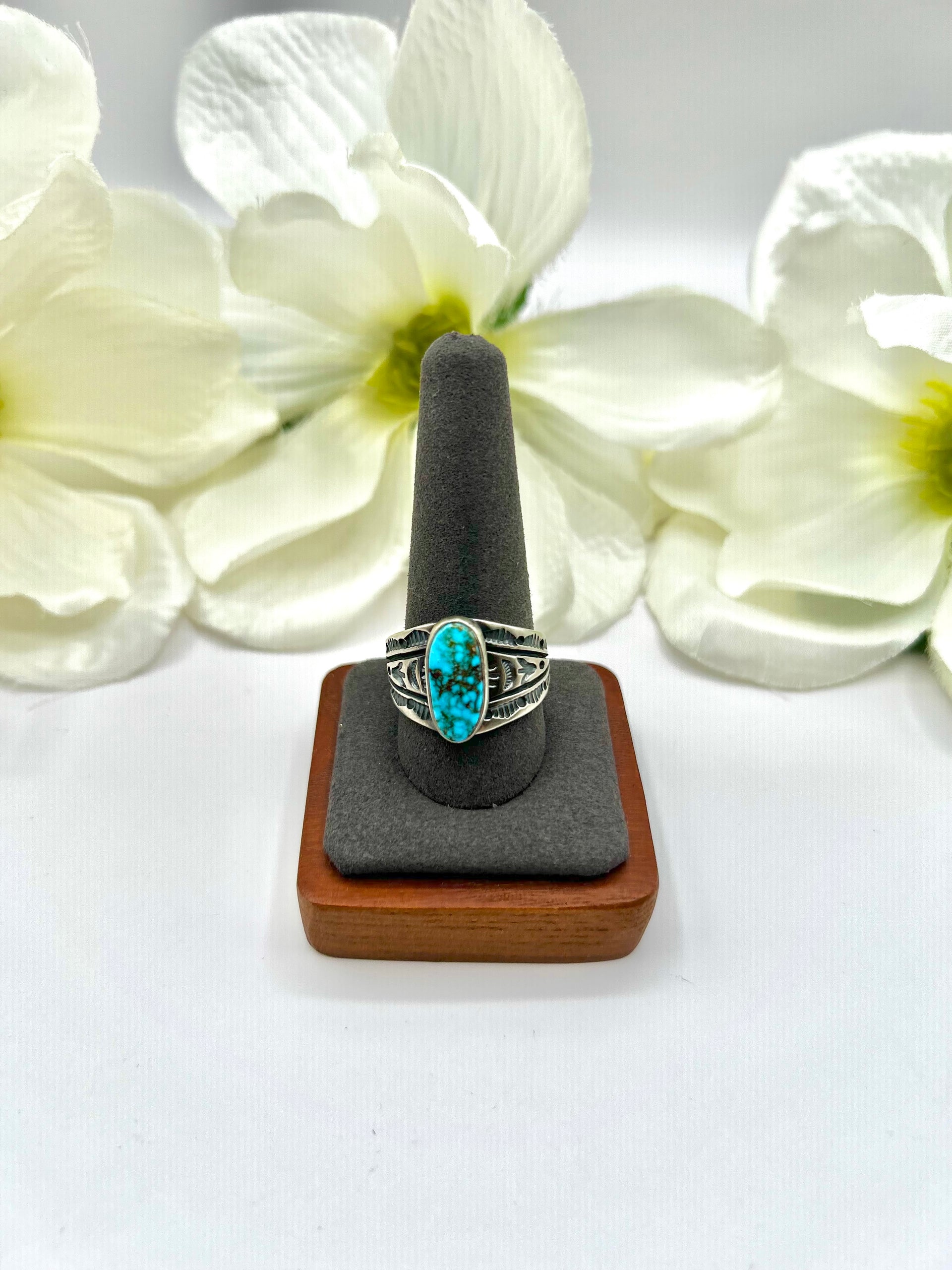 Francis Yazzie Kingman Turquoise & Sterling Silver Ring Size 11