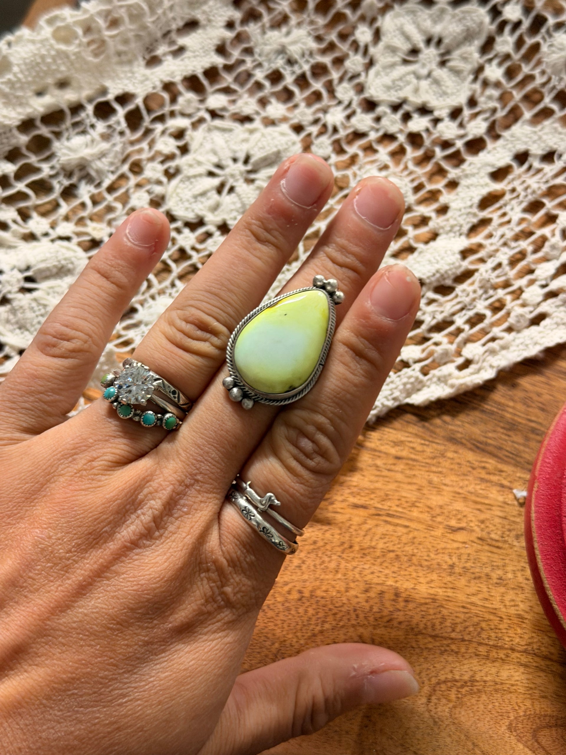 Scott Skeets Palomino Variscite & Sterling Silver Ring Size 7