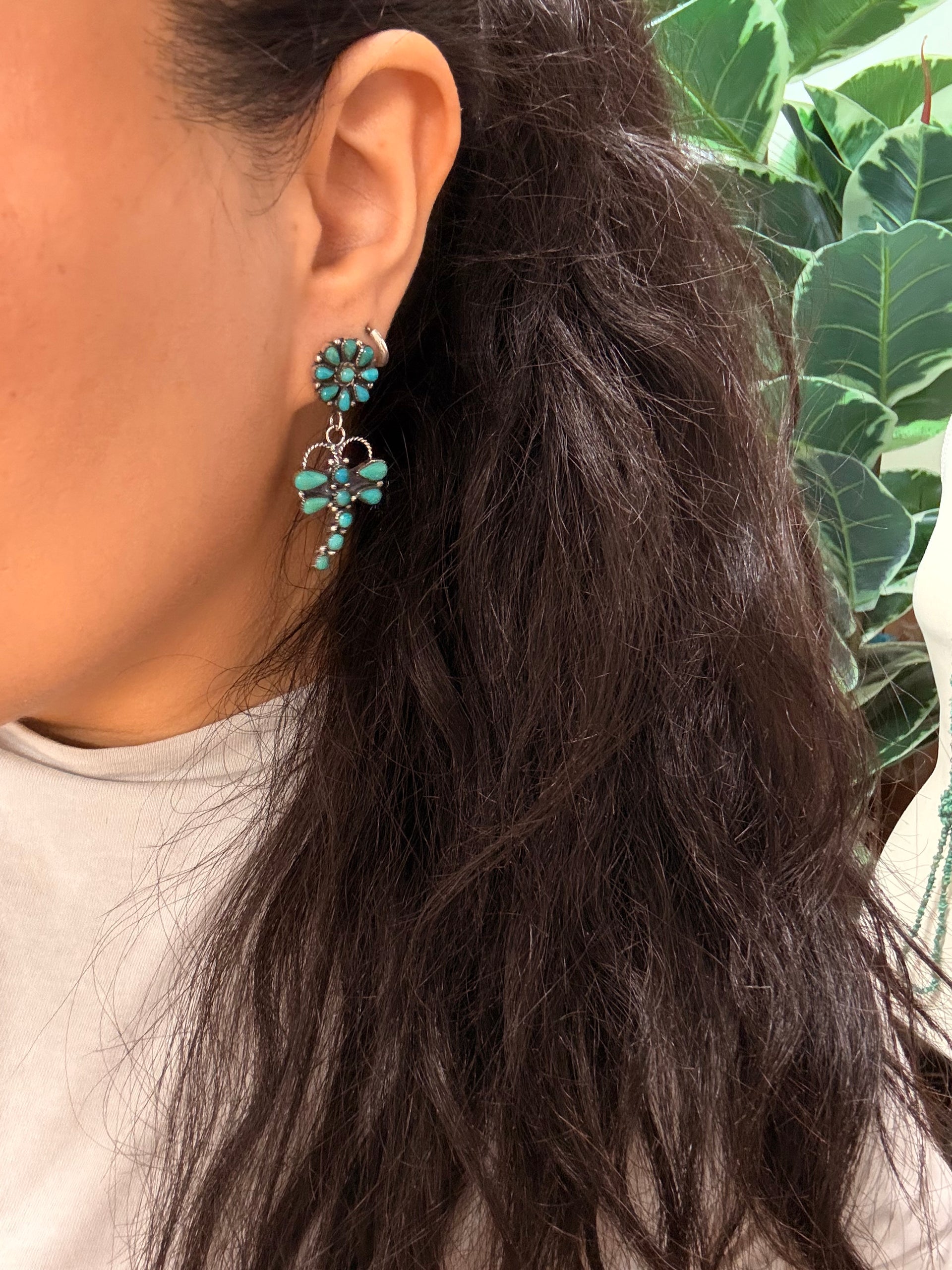 Southwest Handmade Kingman Turquoise & Sterling Silver Post Dragonfly Earrings