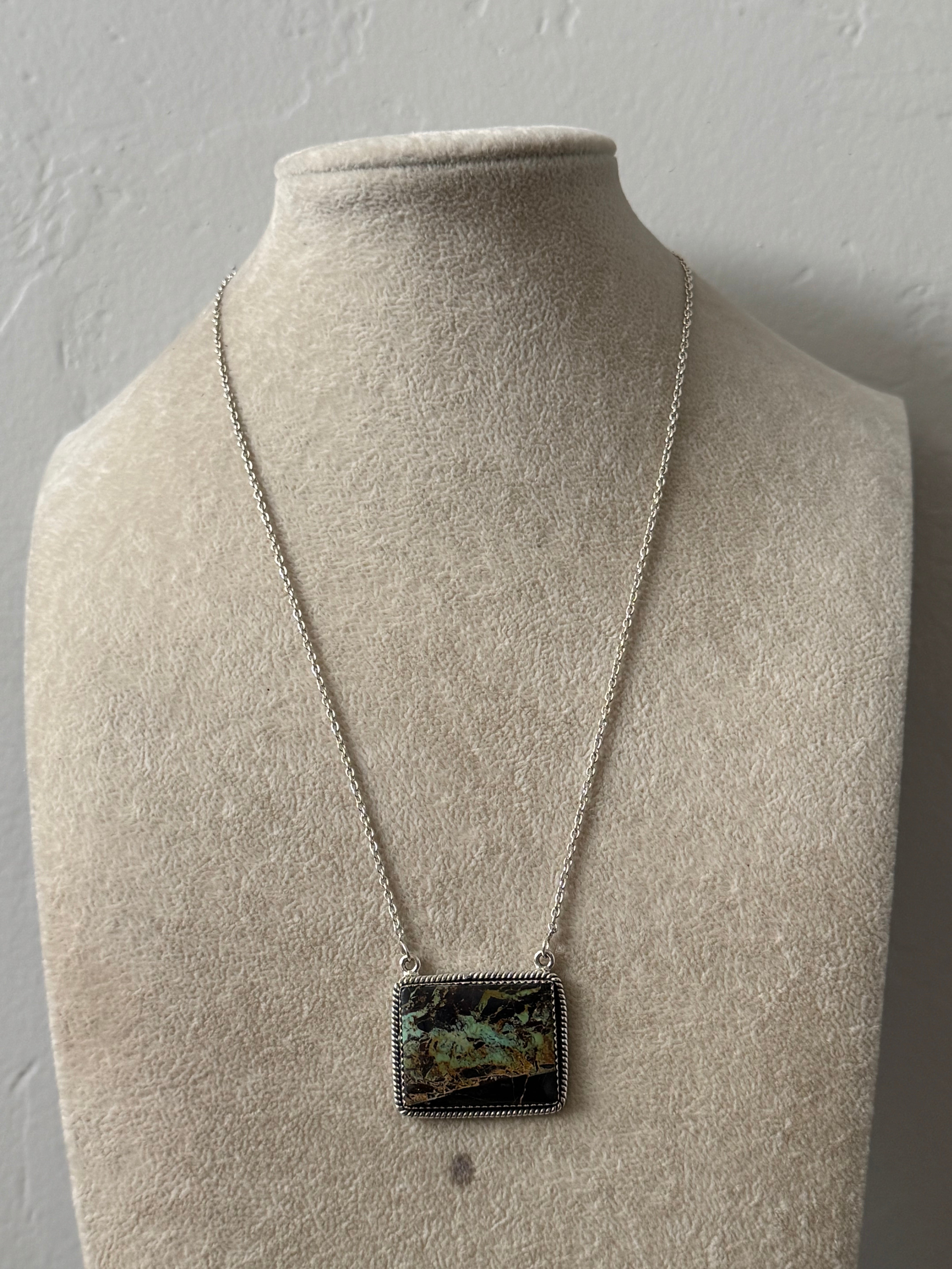 Southwest Handmade Black Jack Turquoise & Sterling Silver Bar Necklace