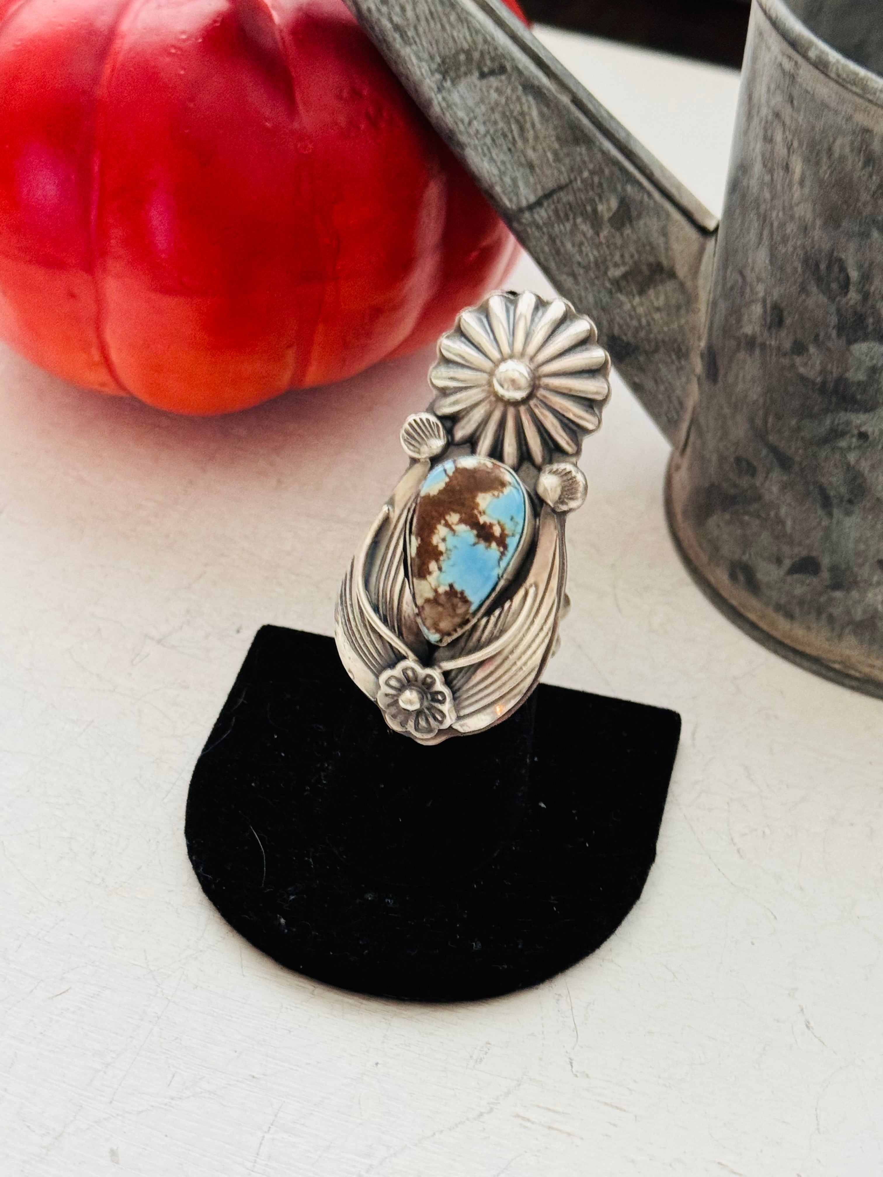 Navajo Made Golden Hills Turquoise & Sterling Silver Adjustable Ring