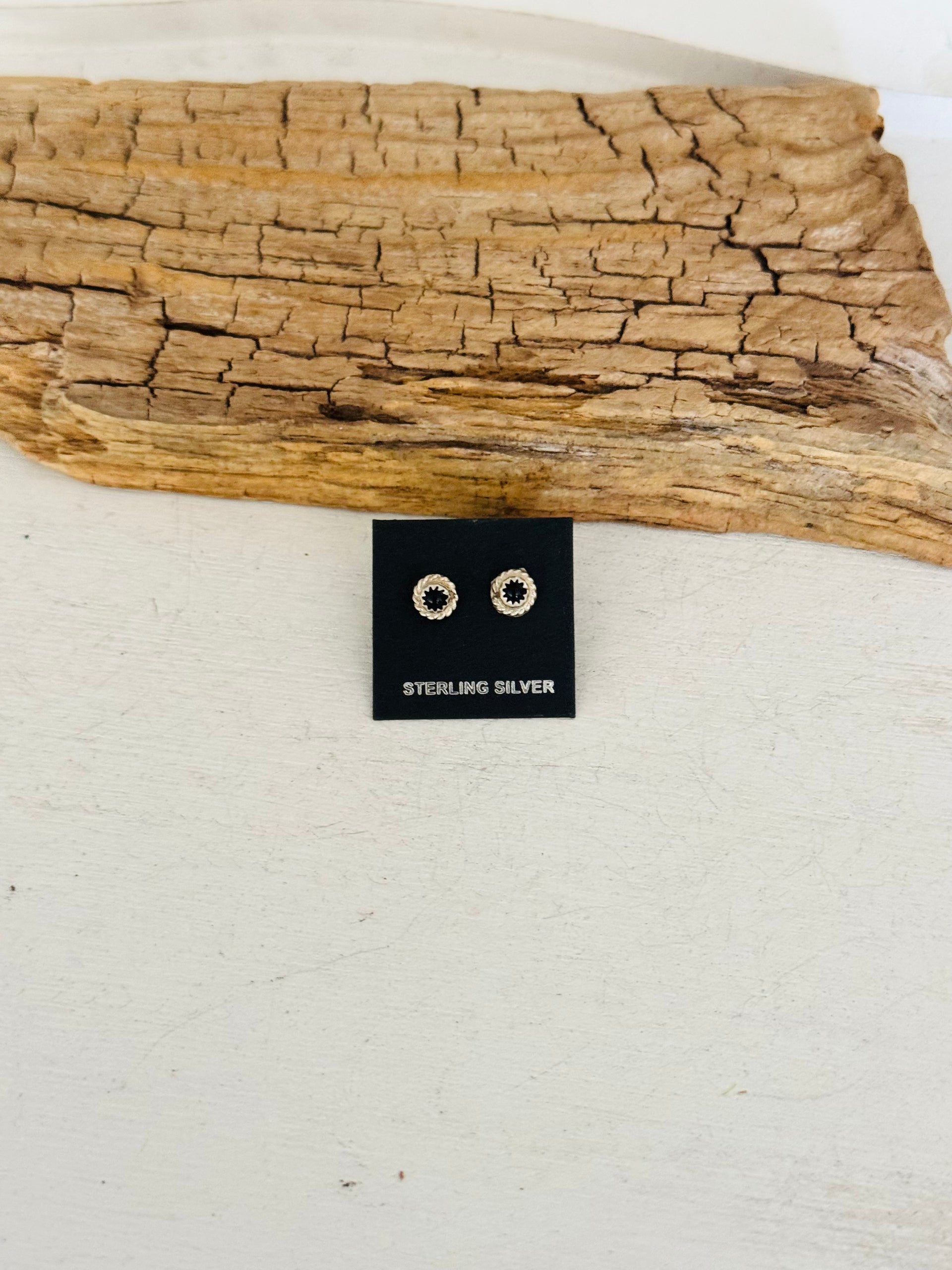 Navajo Made Onyx & Sterling Silver Post Earrings