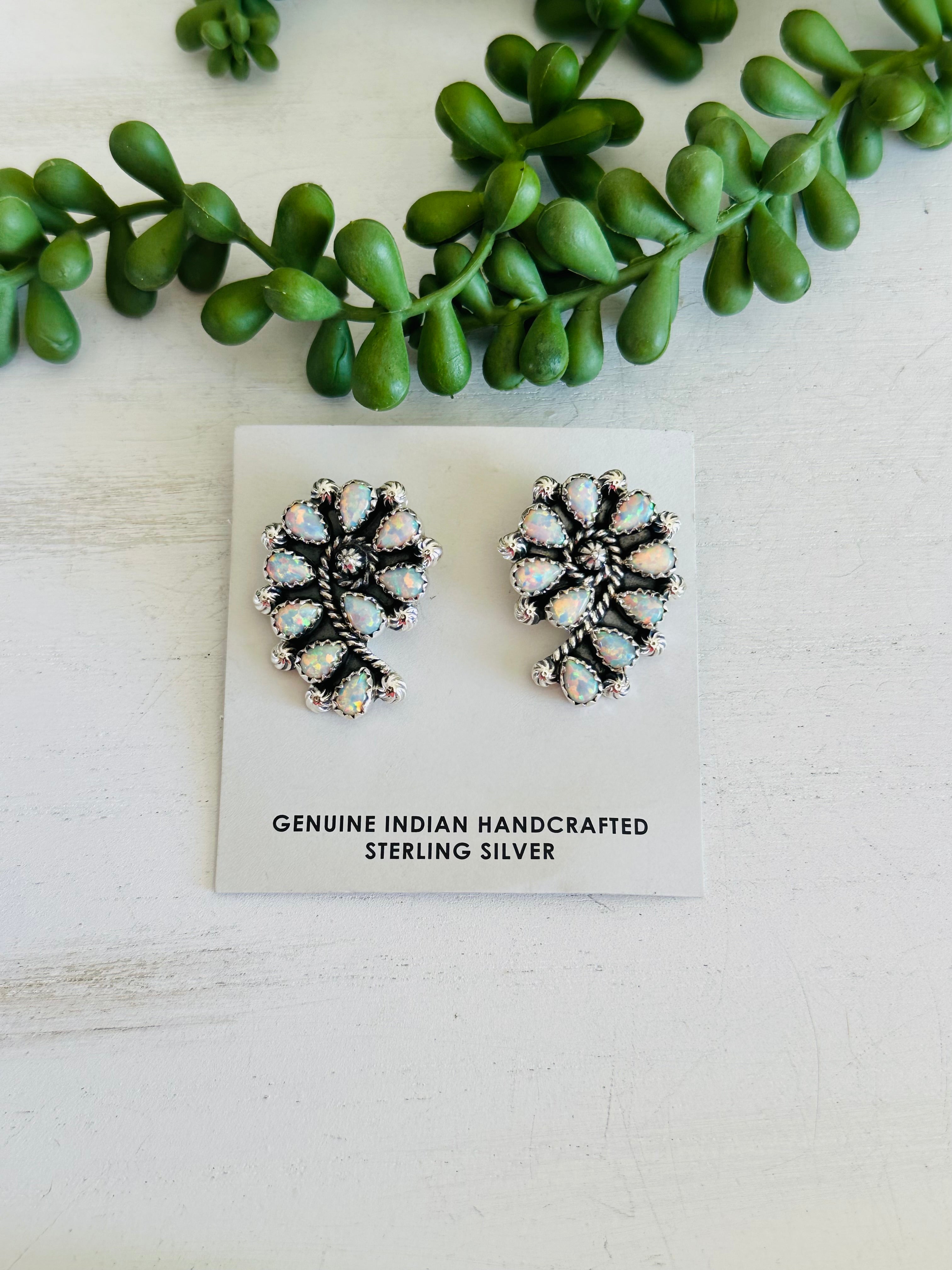 Southwest Handmade Opal & Sterling Silver Post Cluster Earrings