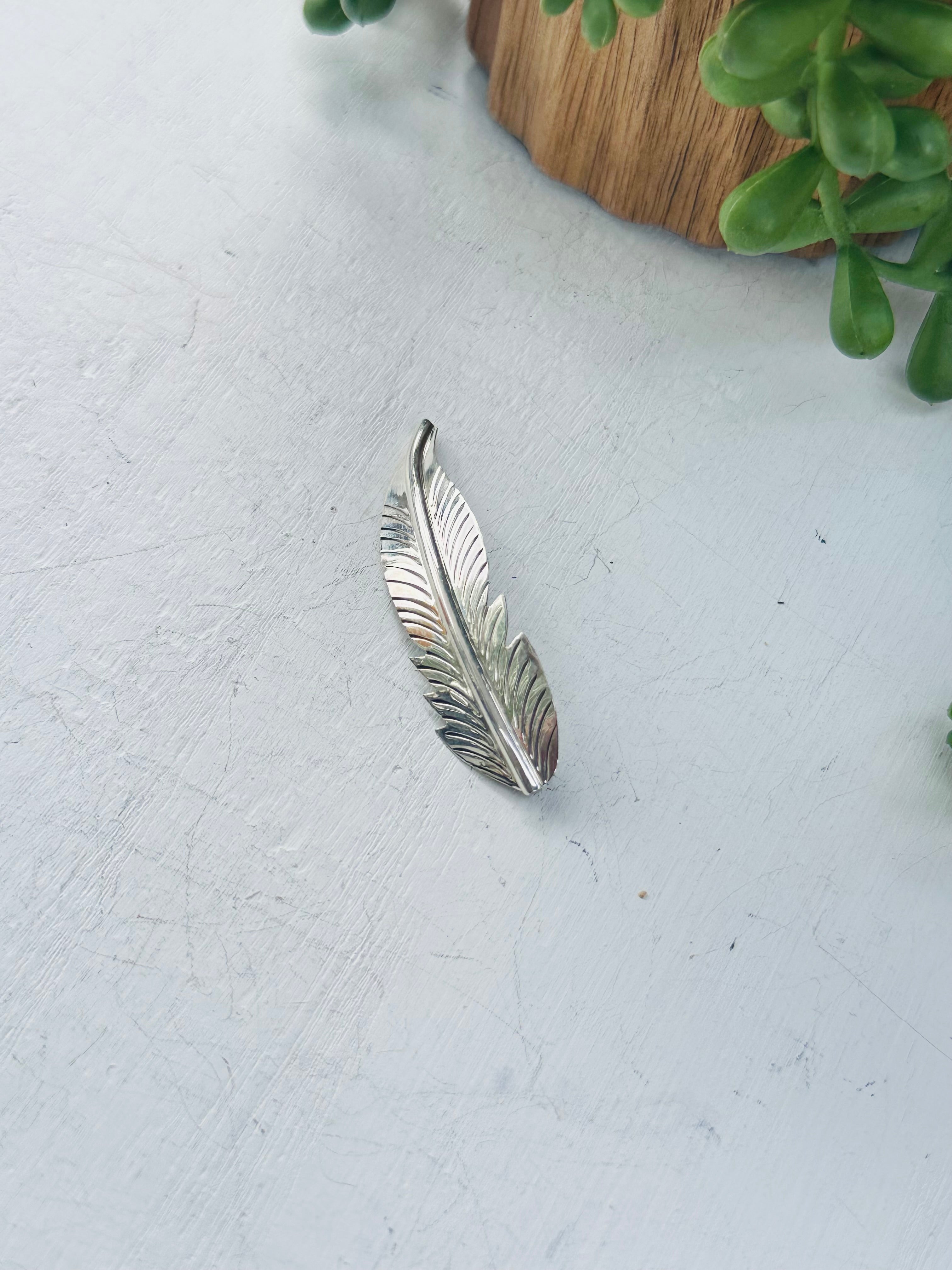 Navajo Made & Sterling Silver Feather Pin