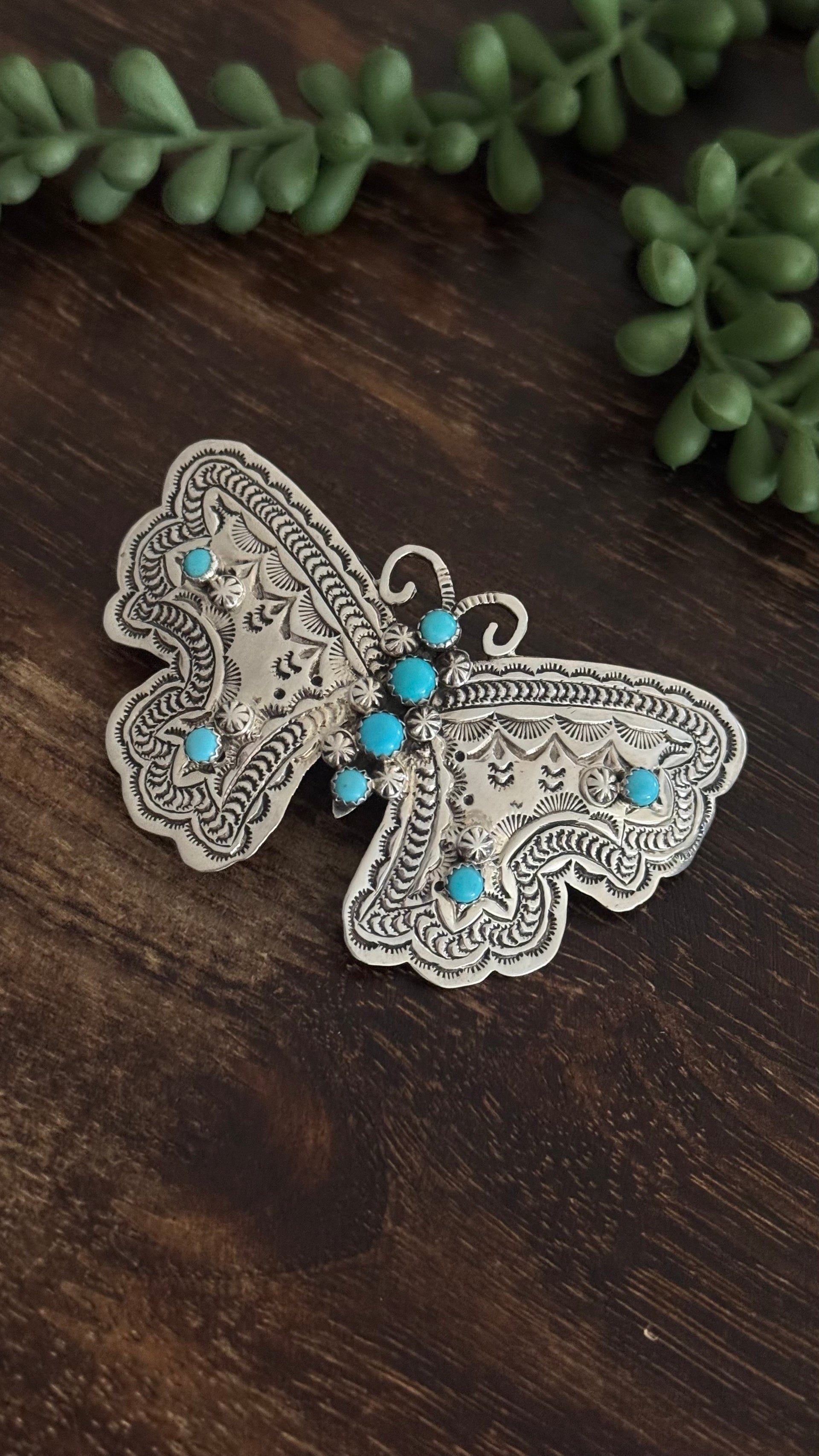 Jereme Delgarito Kingman Turquoise & Sterling Silver Butterfly Hair Barrette