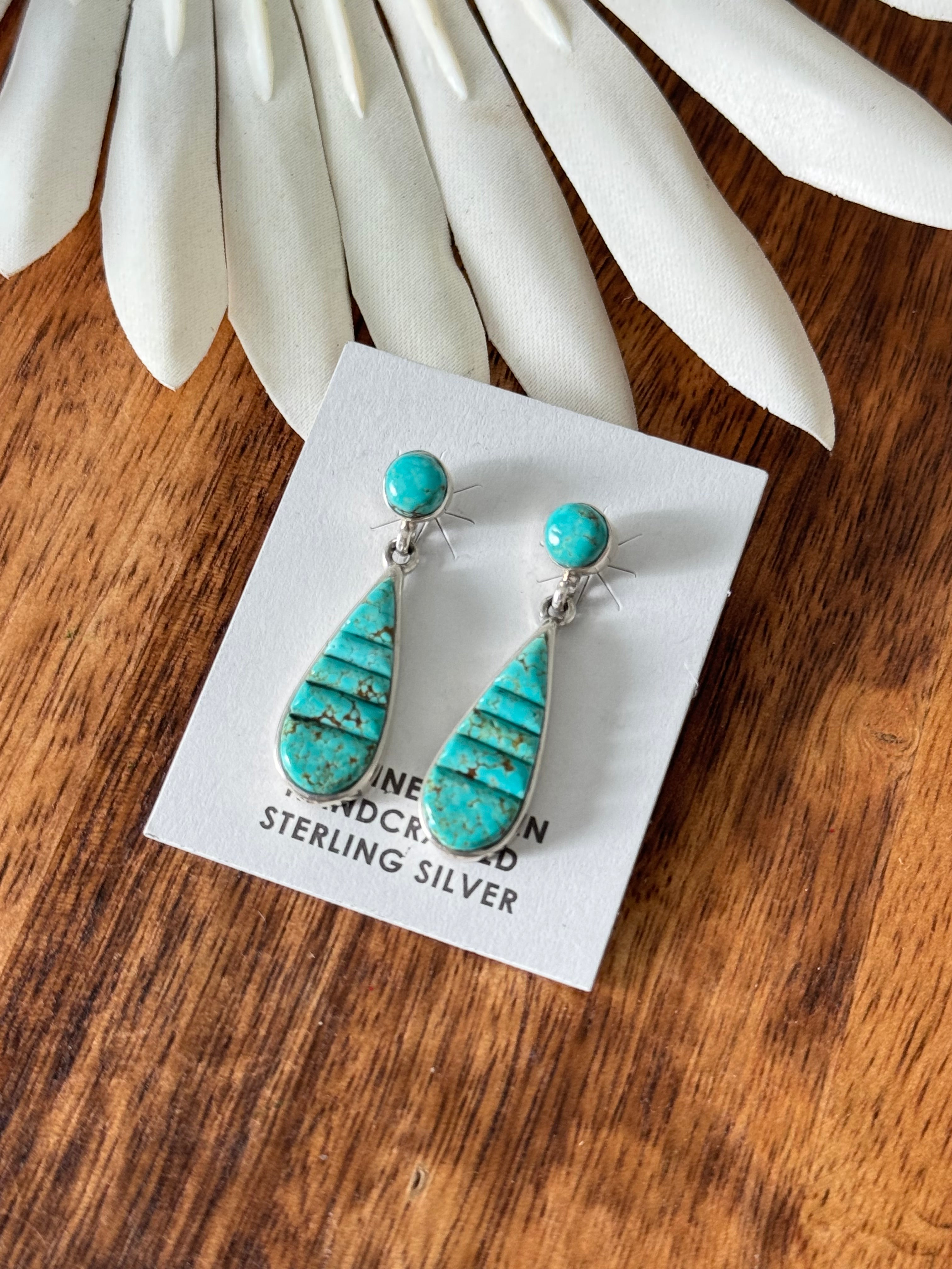 Rick Tolino #8 Turquoise & Sterling Silver Cobblestone Dangle Earrings