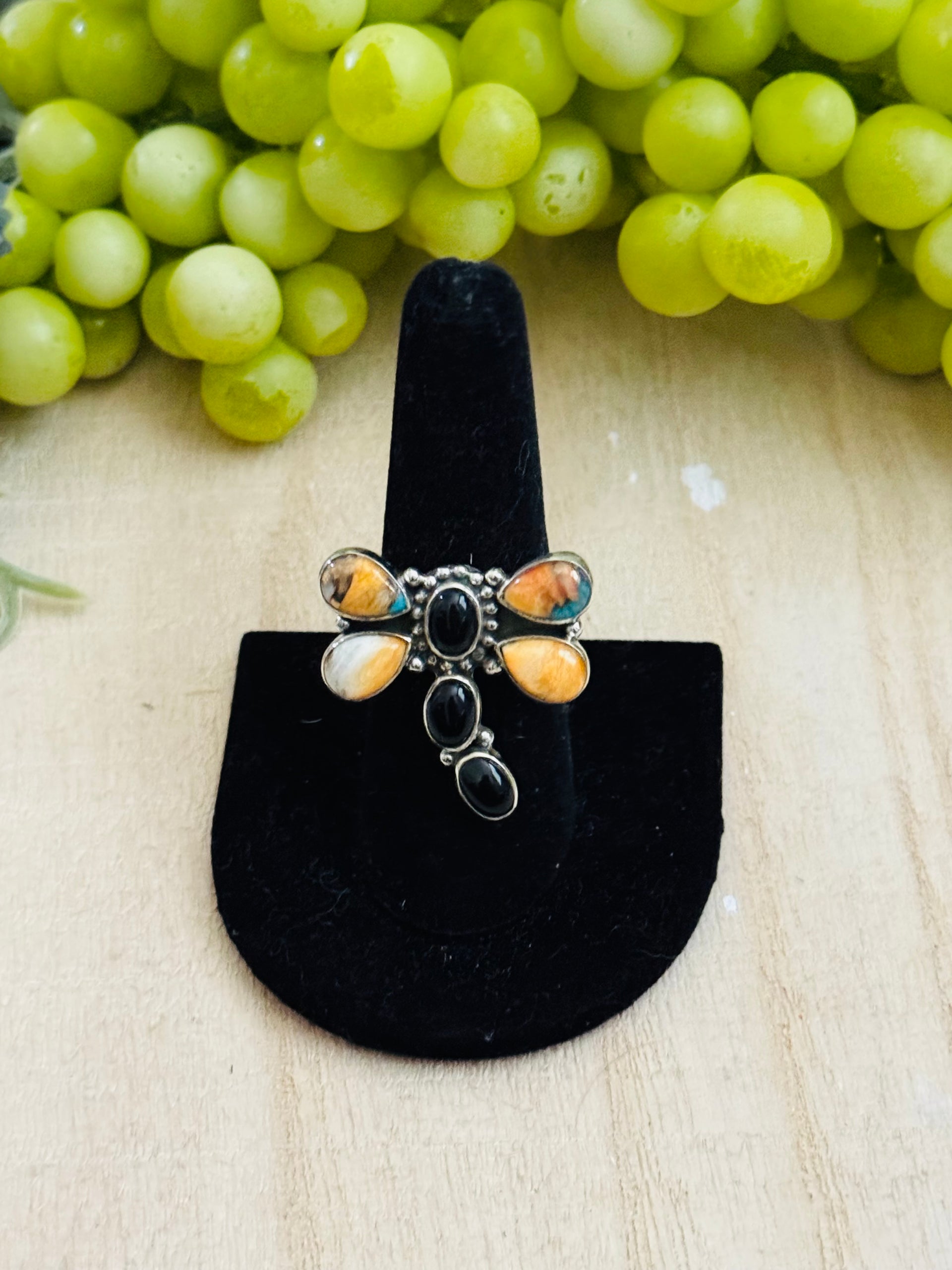 Southwest Handmade Multi Stone & Sterling Silver Adjustable Cluster Ring