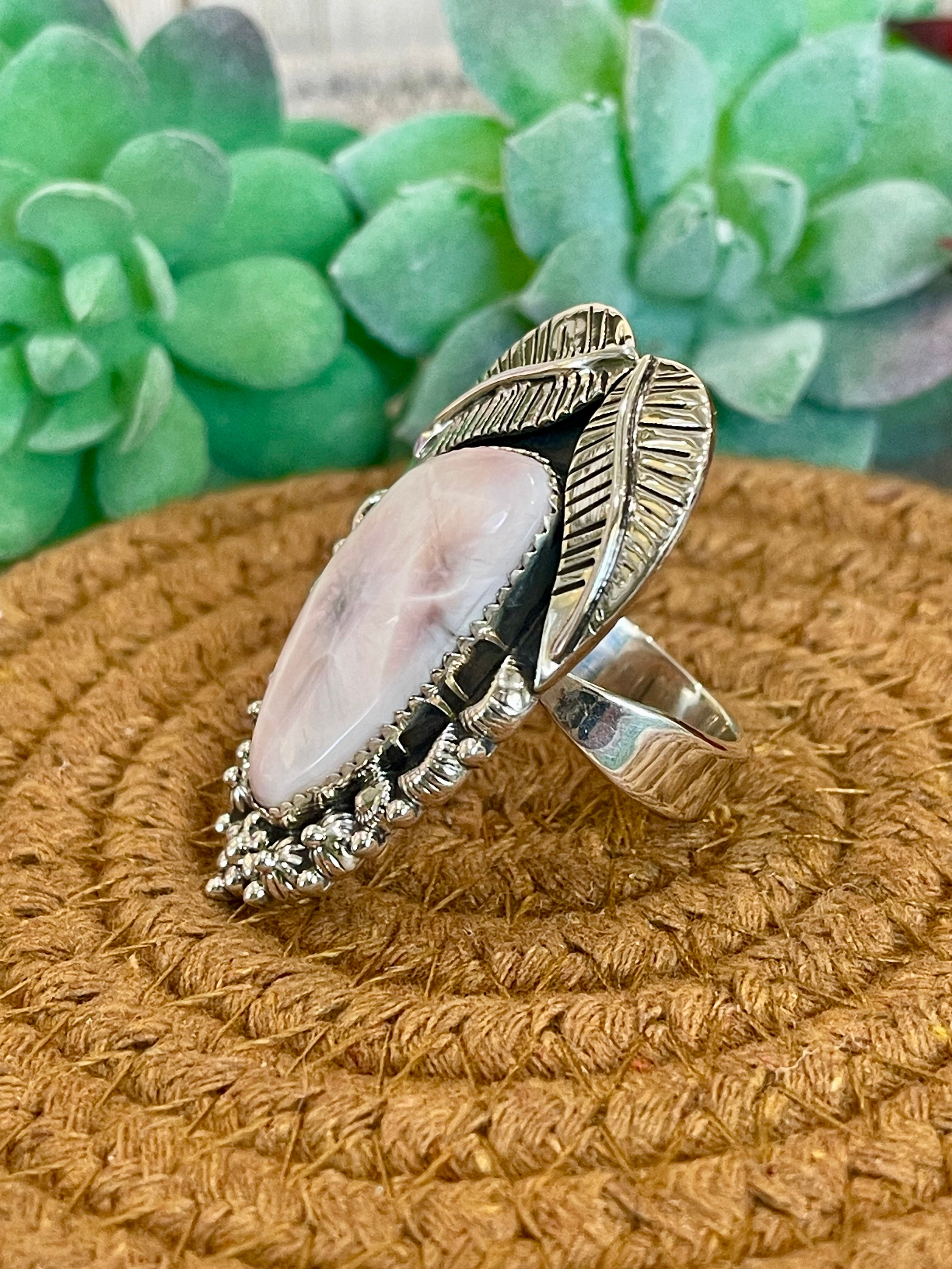 Southwest Handmade Pink Larimar & Sterling Silver Adjustable Ring