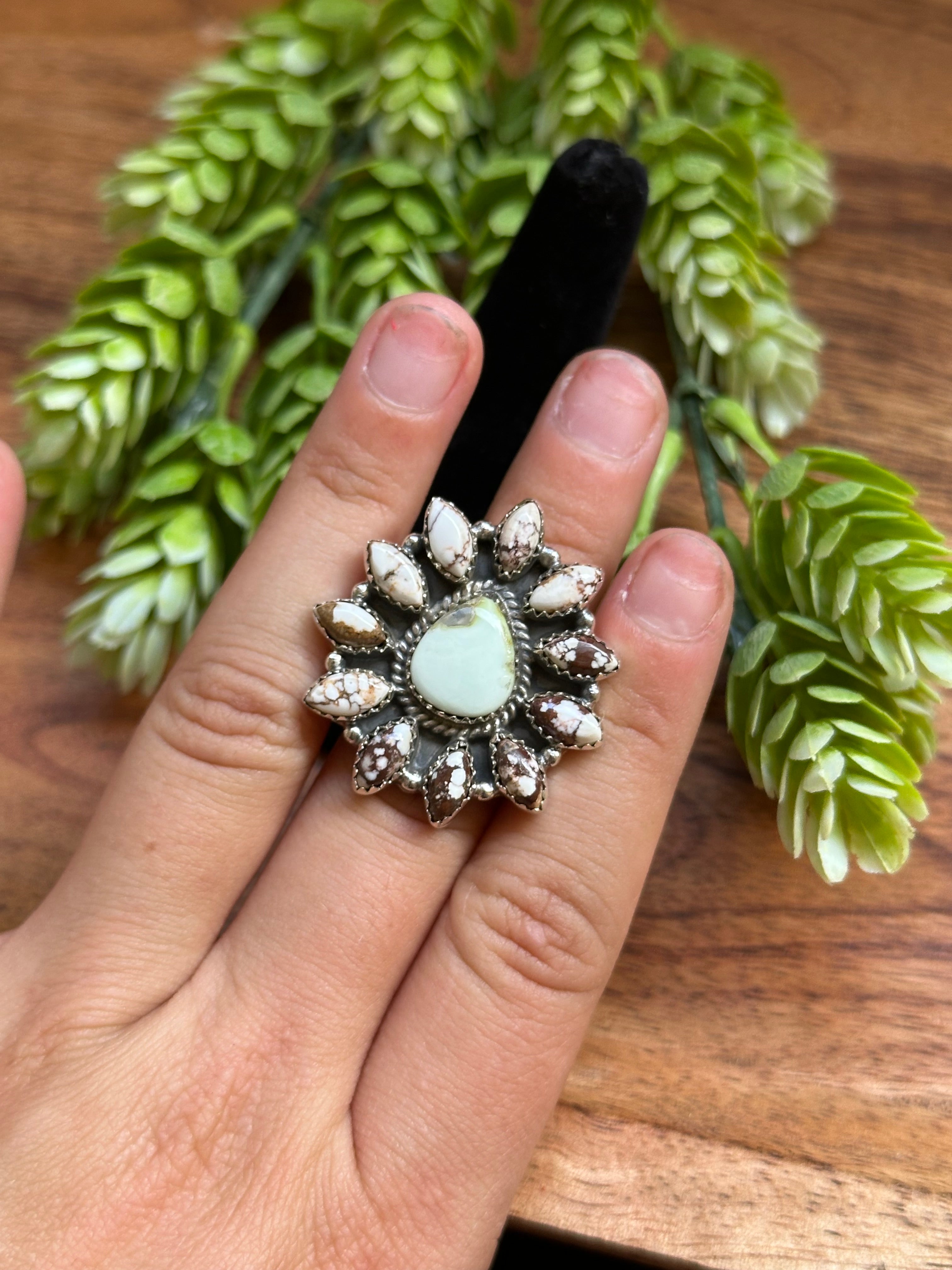 Southwest Handmade Multi Stone & Sterling Silver Cluster Adjustable Ring