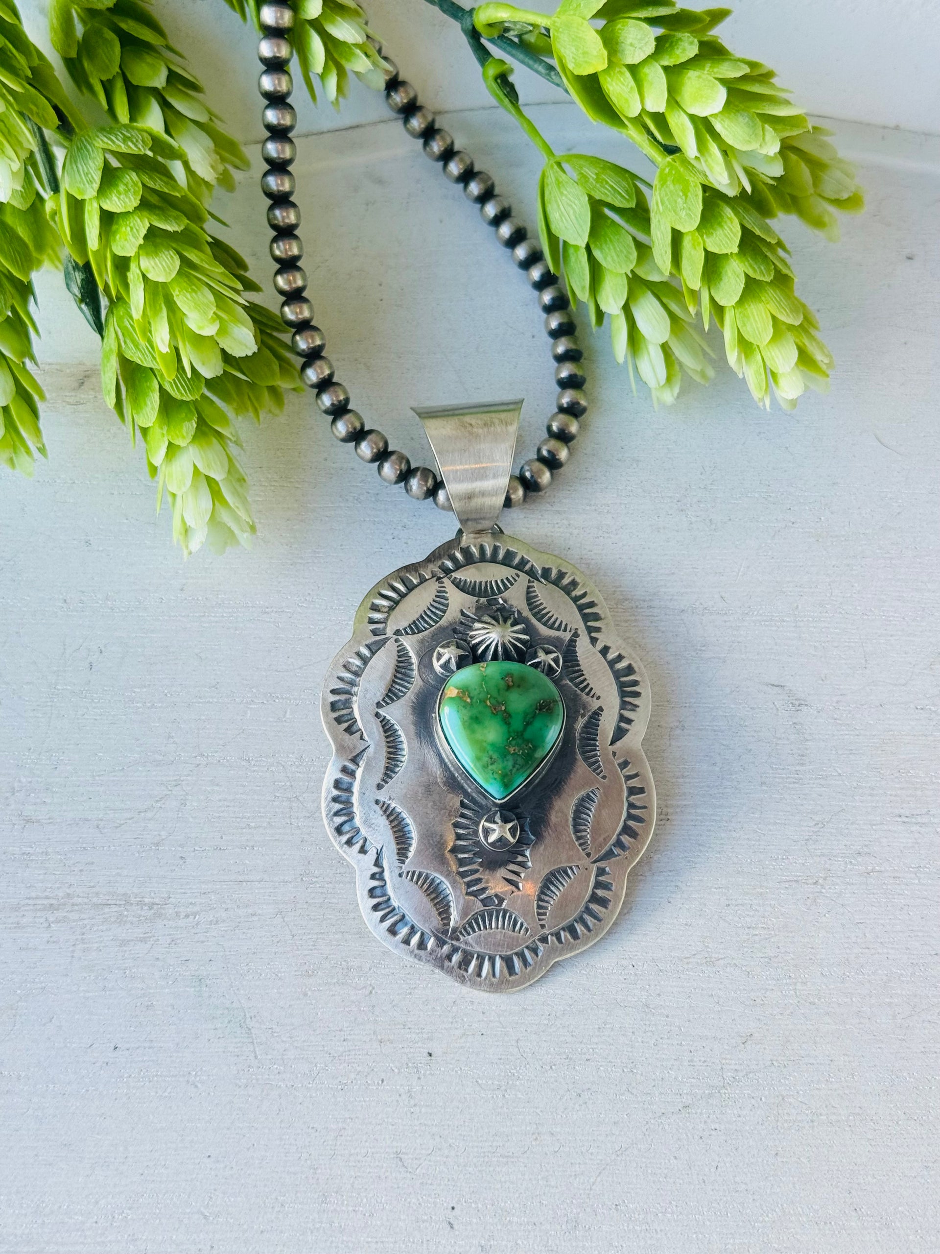 Chimney Butte Sonoran Mountain & Sterling Silver Concho Pendant