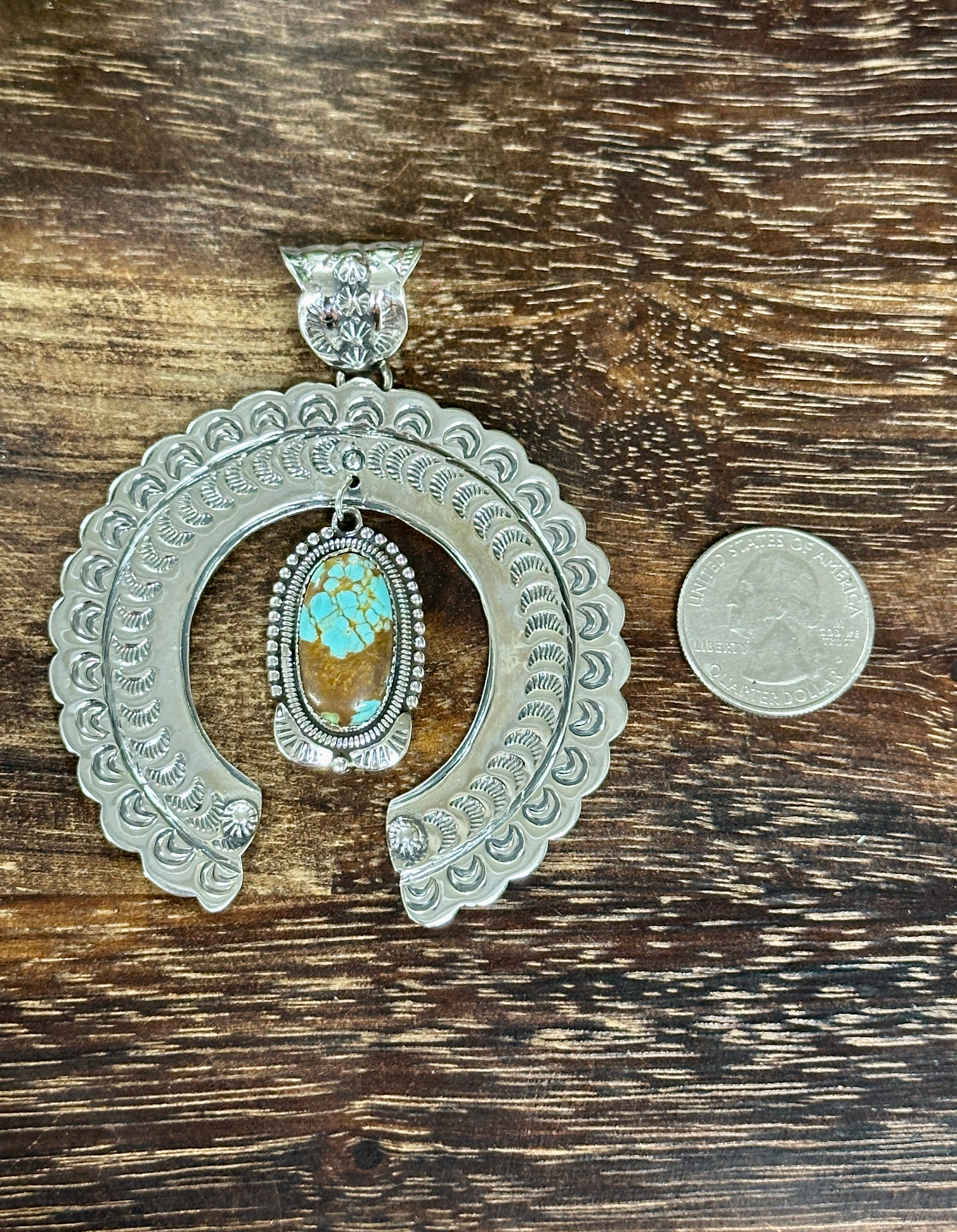 Southwest Handmade Natural #8 Turquoise & Sterling Silver Naja Pendant