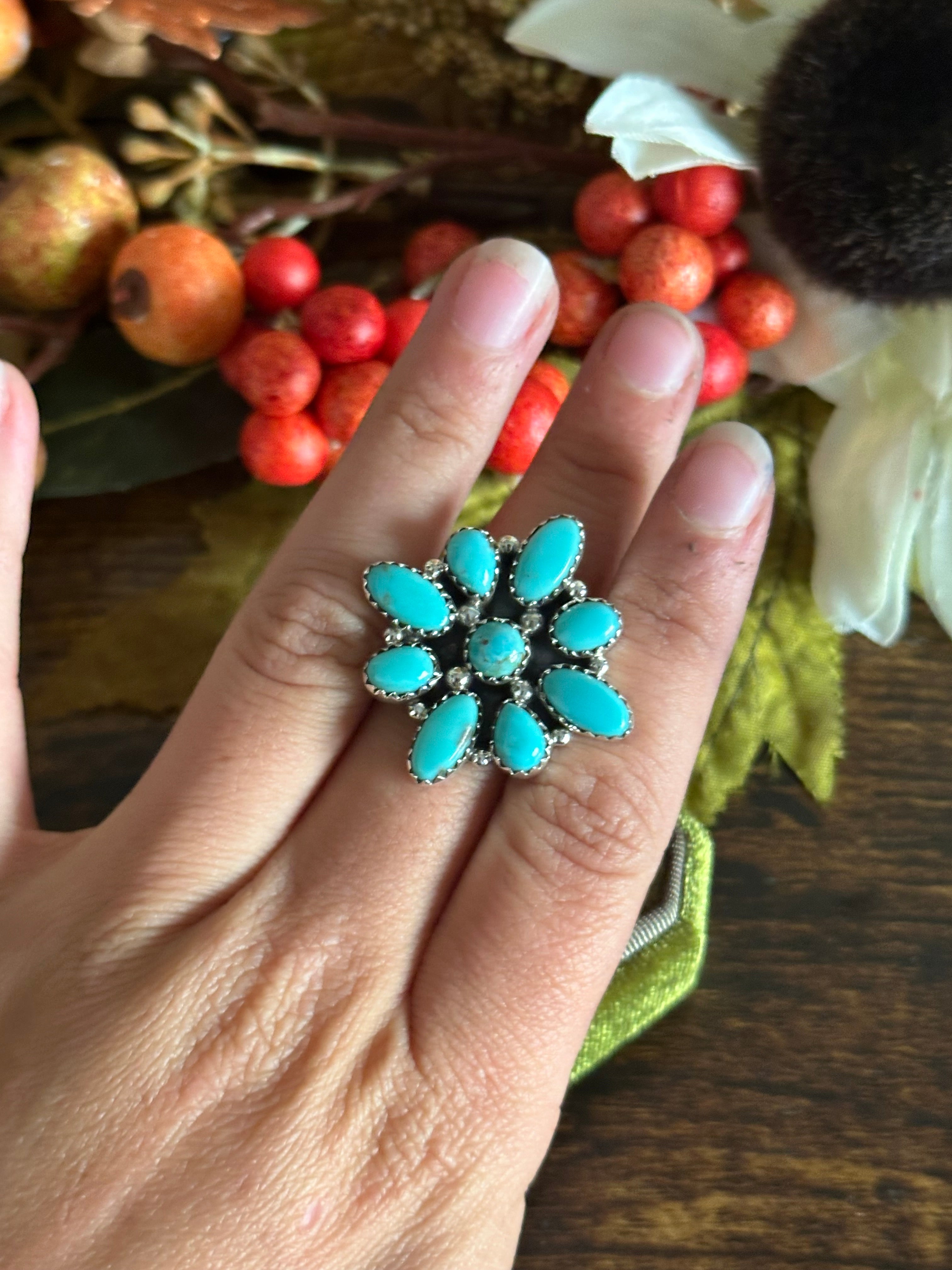 Southwest Handmade Kingman Turquoise & Sterling Silver Adjustable Ring