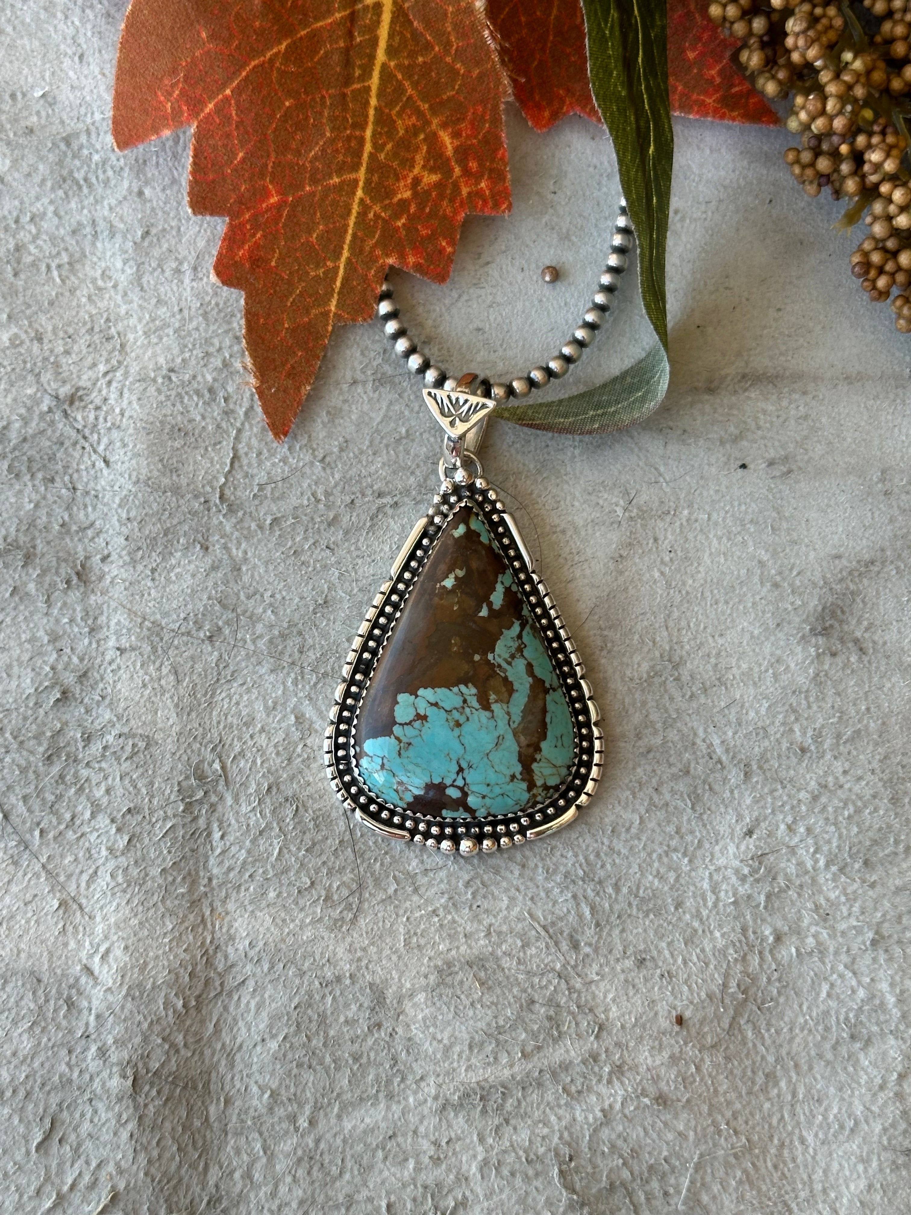 Southwest Handmade #8 Turquoise & Sterling Silver Pendant