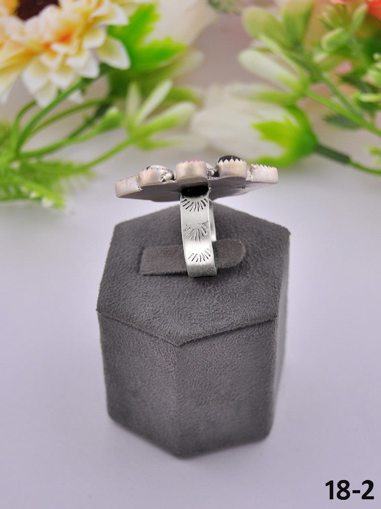 Southwest Made Multi Stone & Sterling Sliver Cluster Adjustable Ring