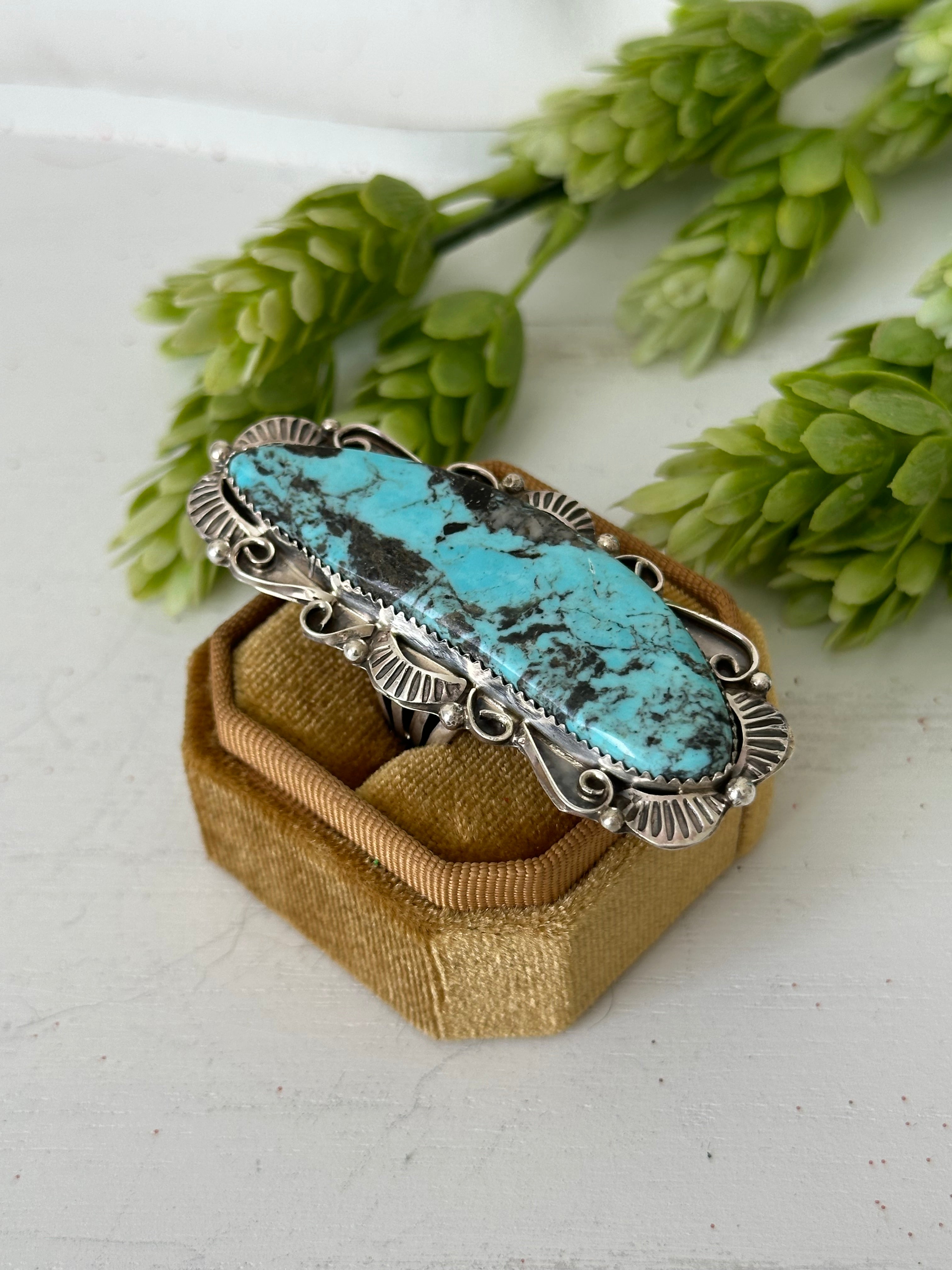 Navajo Made Kingman Turquoise & Sterling Silver Ring Size 9