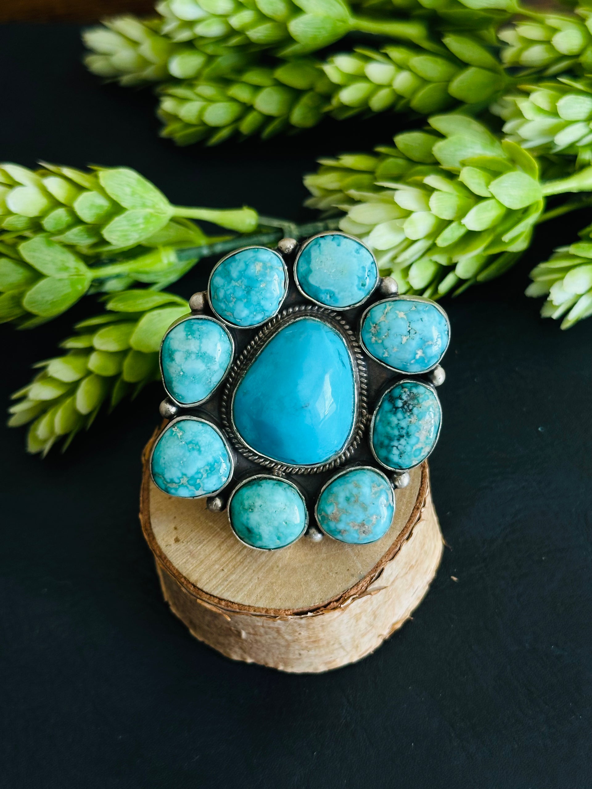 Navajo Made Multi Turquoise & Sterling Silver Adjustable Ring