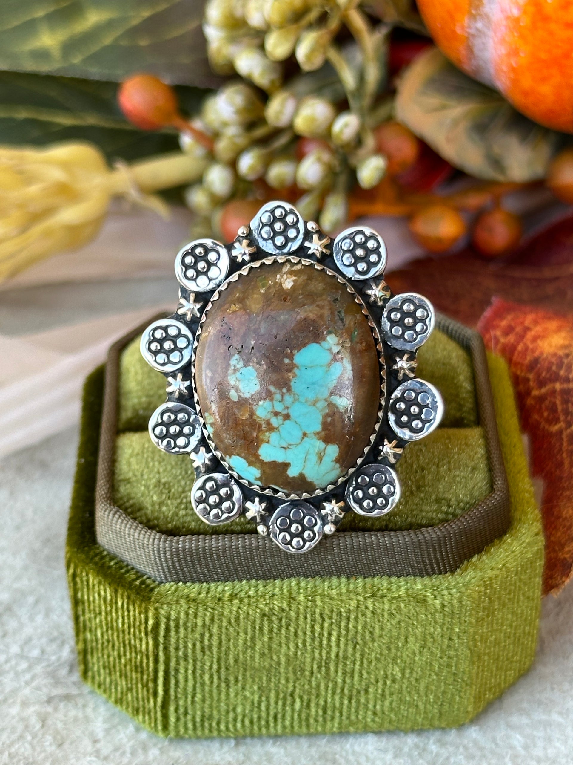 Southwest Handmade #8 Turquoise & Sterling Silver Adjustable Ring
