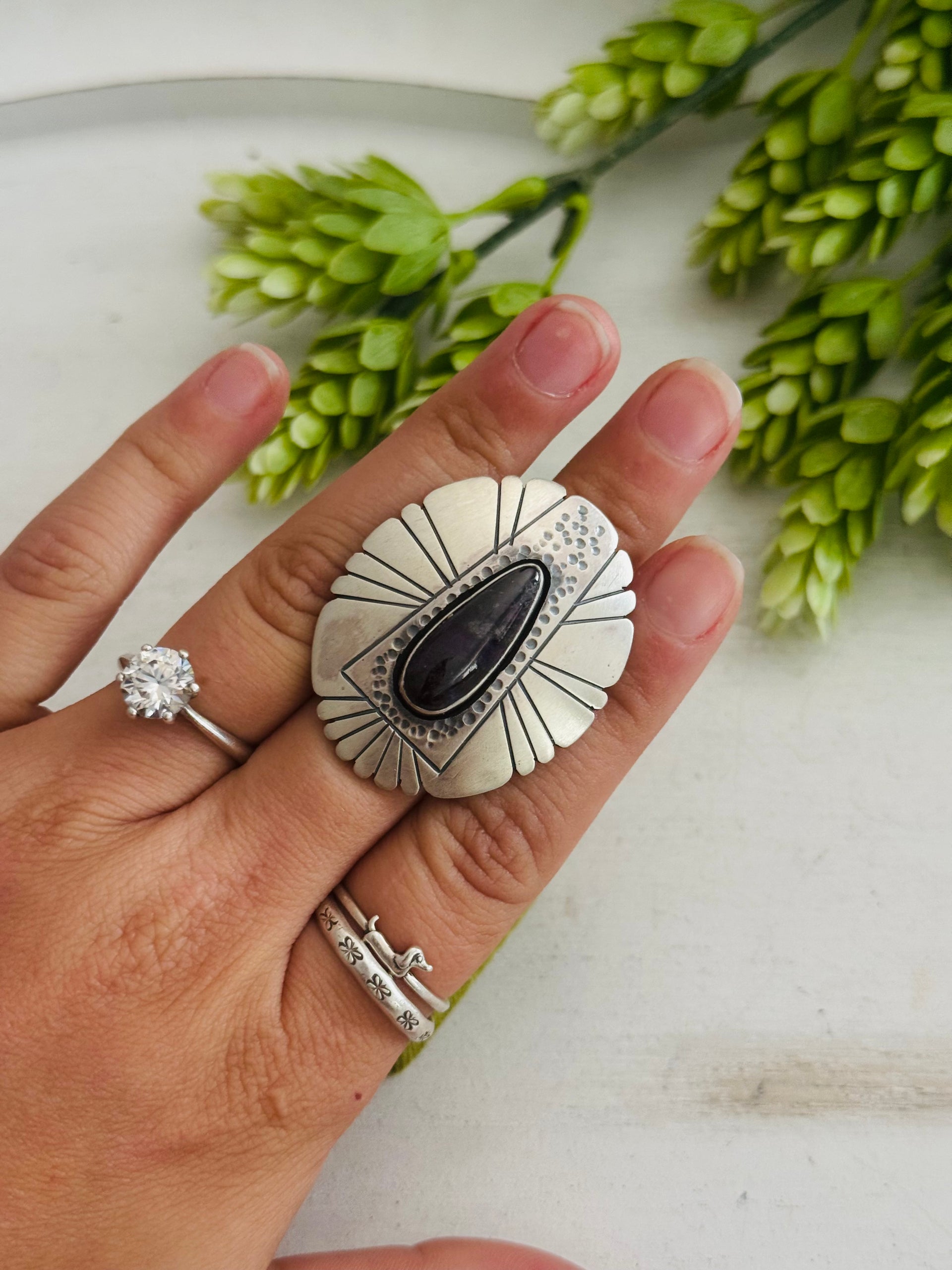 Navajo Made Sugalite & Sterling Sliver Ring Size 6.75