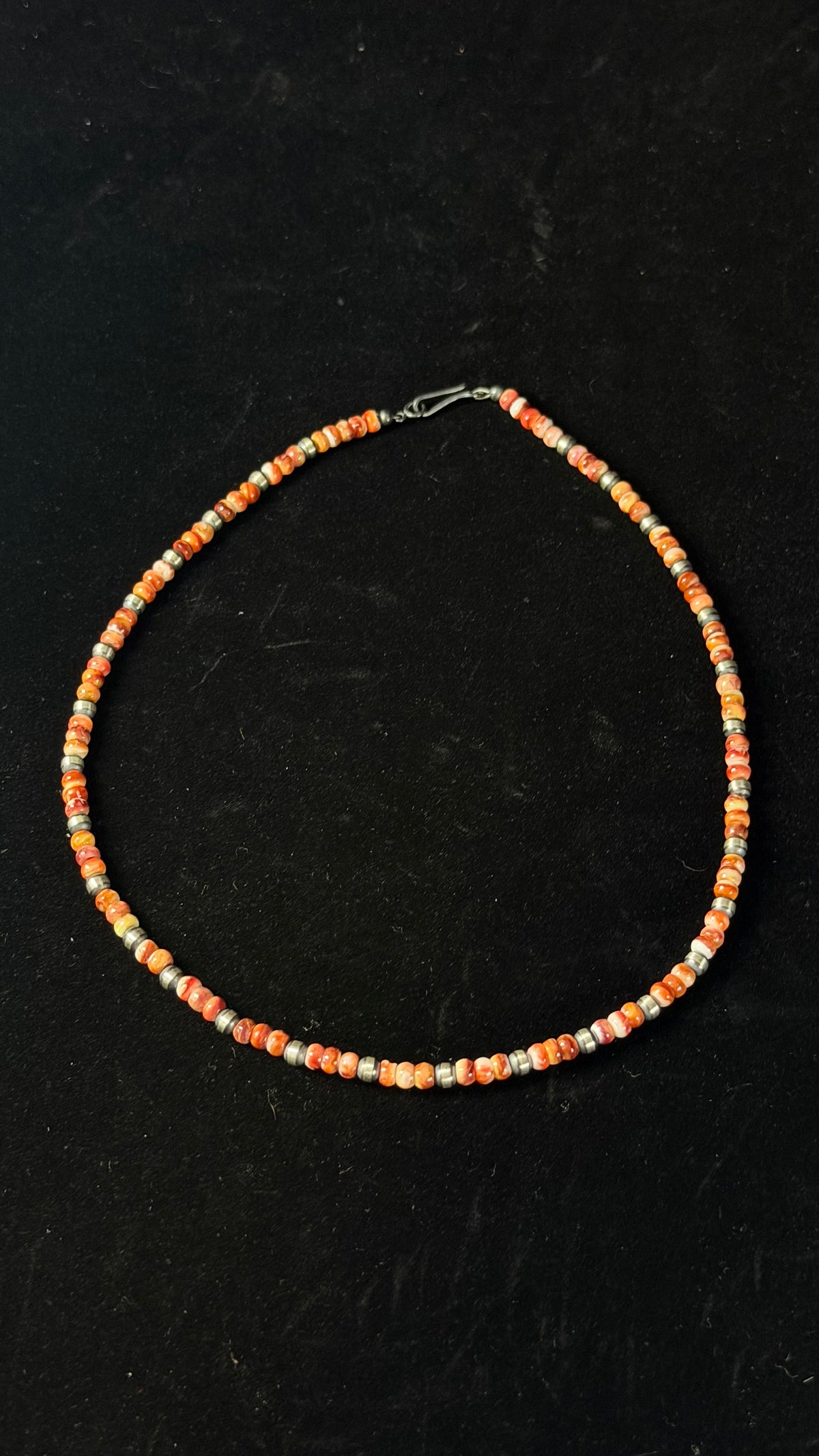 Navajo Strung Spiny Oyster & Sterling Silver Machine Made Pearl Beaded 20” Necklace