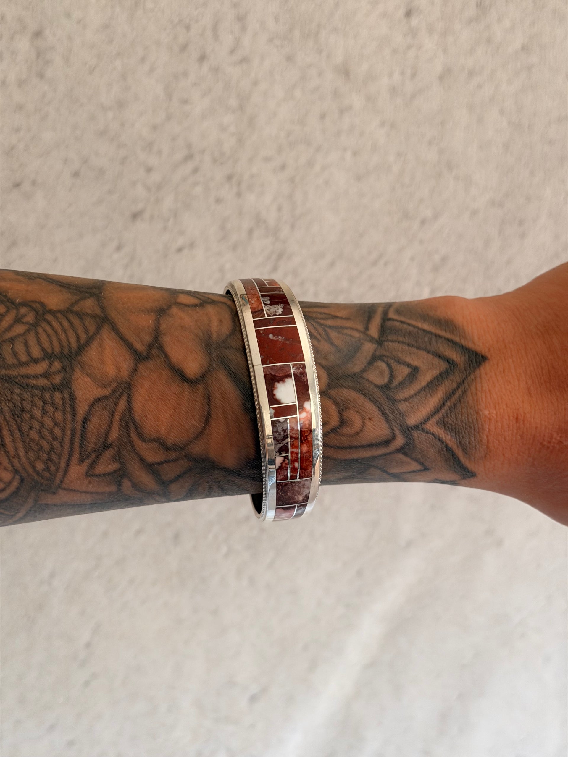 Zuni Made Wild Horse & Sterling Silver Inlay Cuff Bracelet