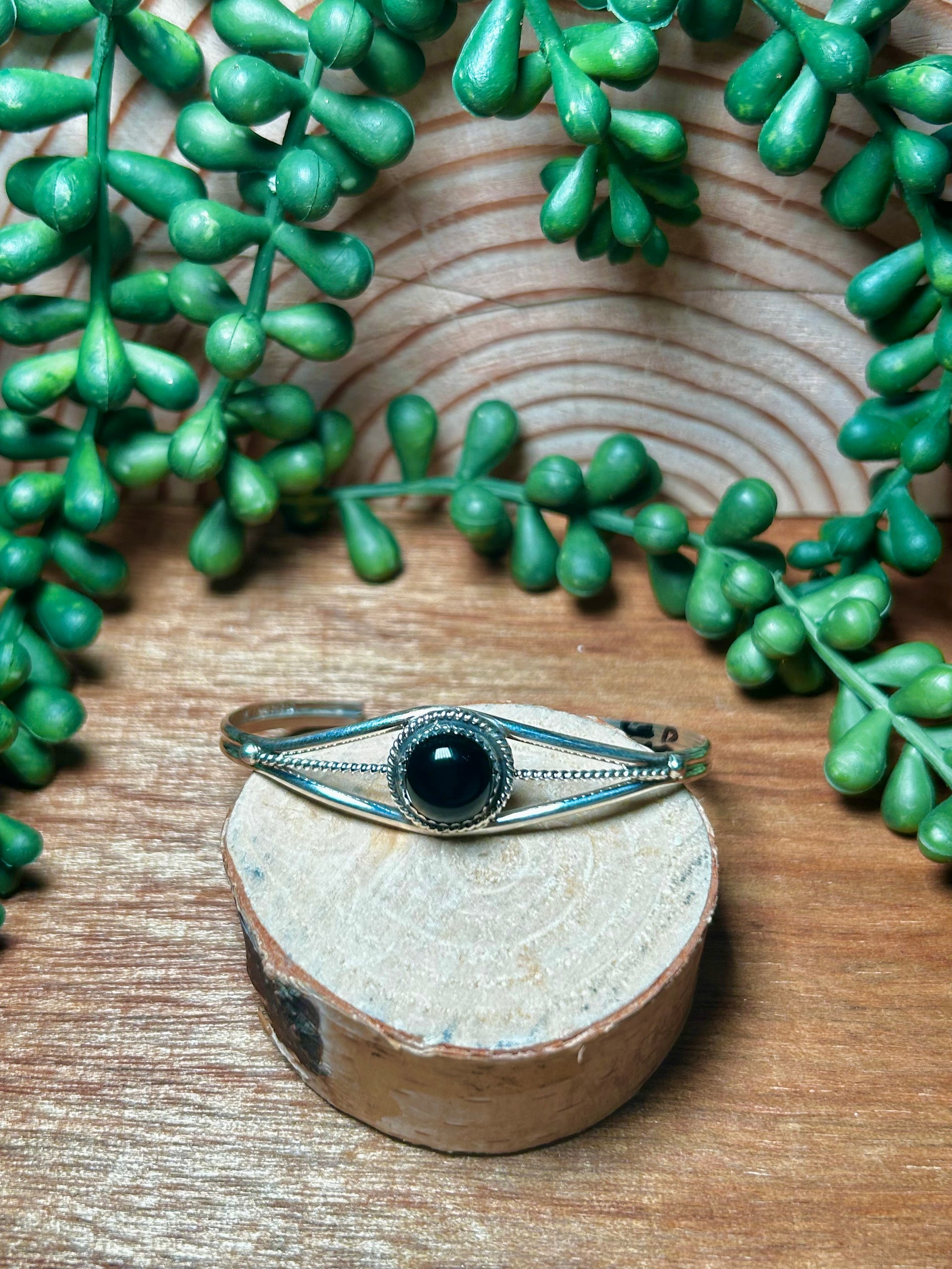 Navajo Made Onyx & Sterling Silver Cuff Bracelet