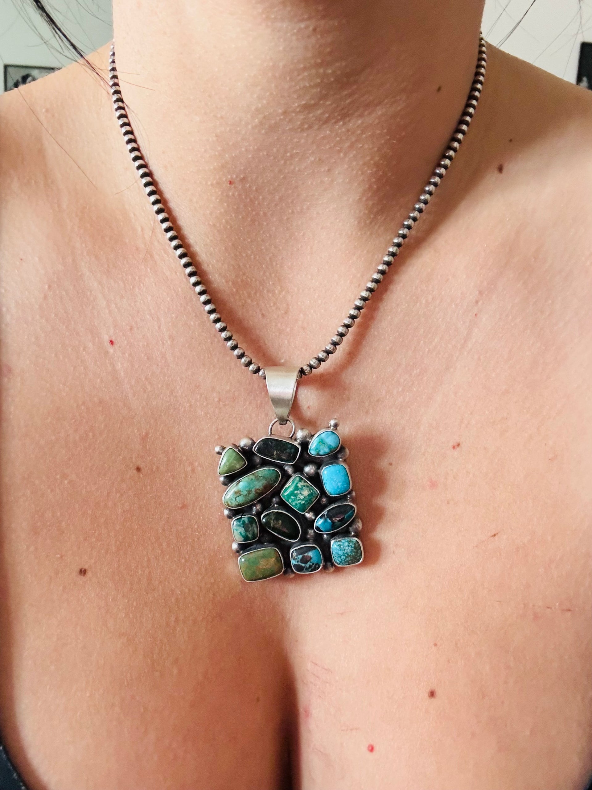 Tricia Smith Mixed Turquoise & Sterling Silver Cluster Pendant