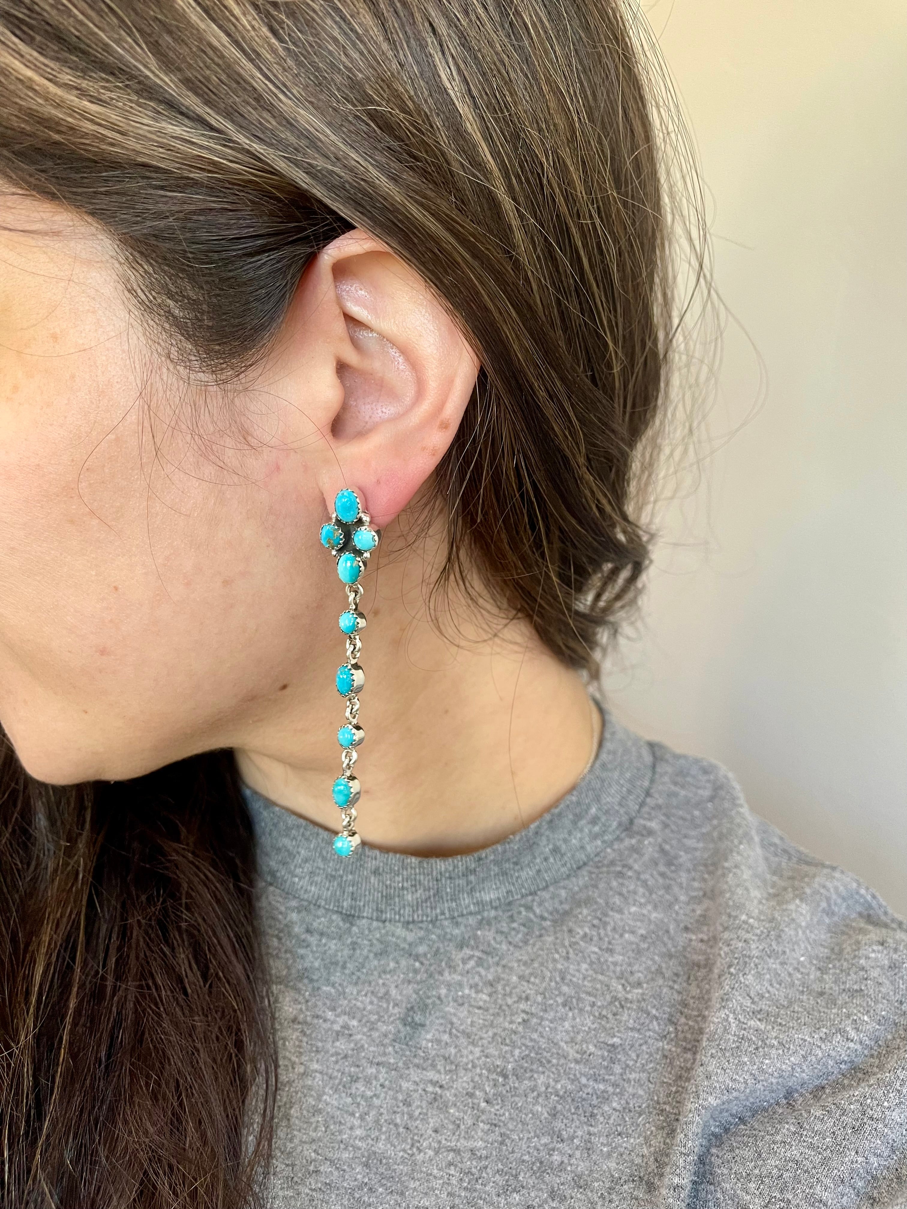 Southwest Handmade Sonoran Mountain Turquoise & Sterling Silver Post Dangle Earrings