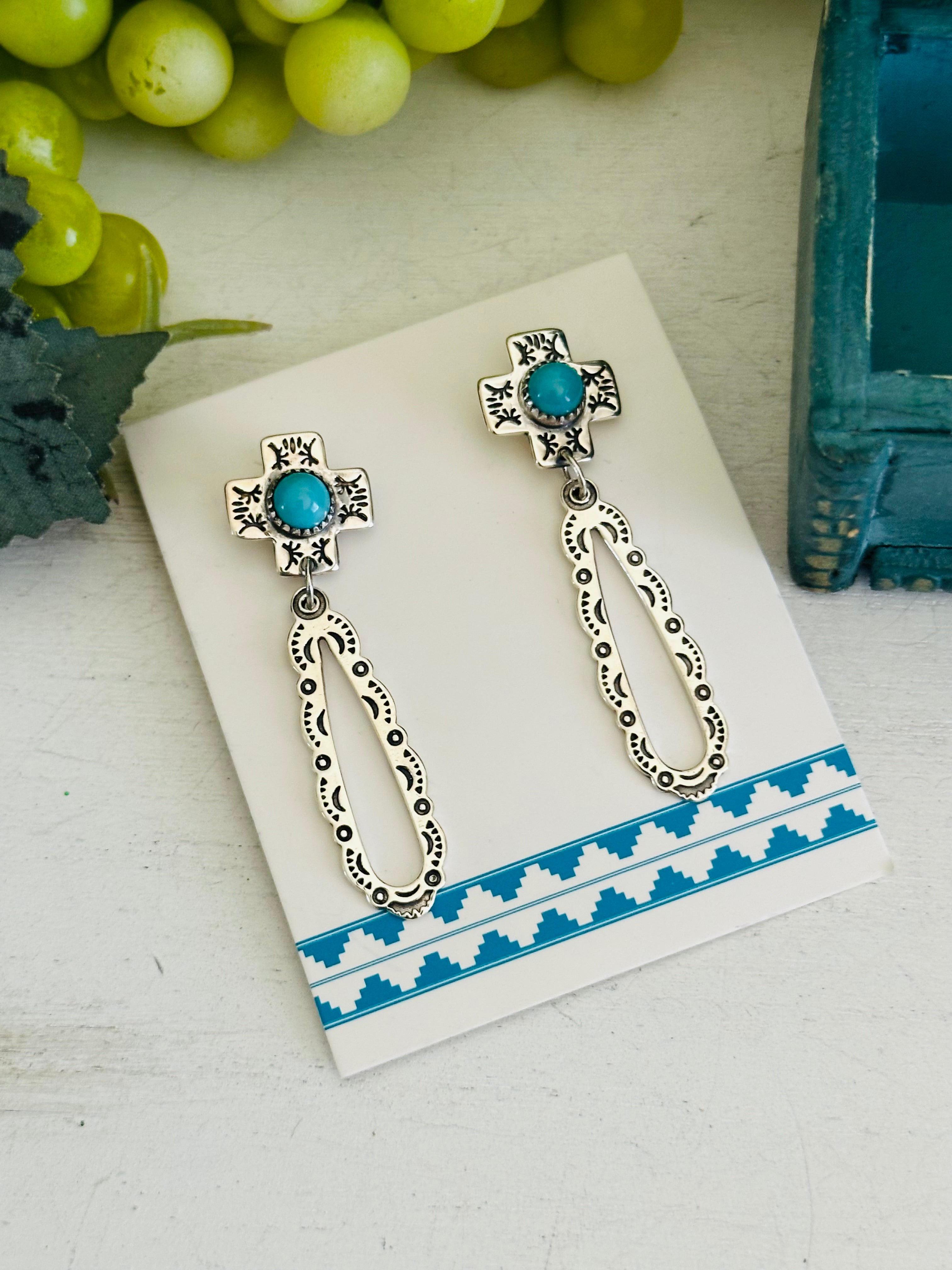 TTD “Gracey” Kingman Turquoise & Sterling Silver Post Dangle Earrings