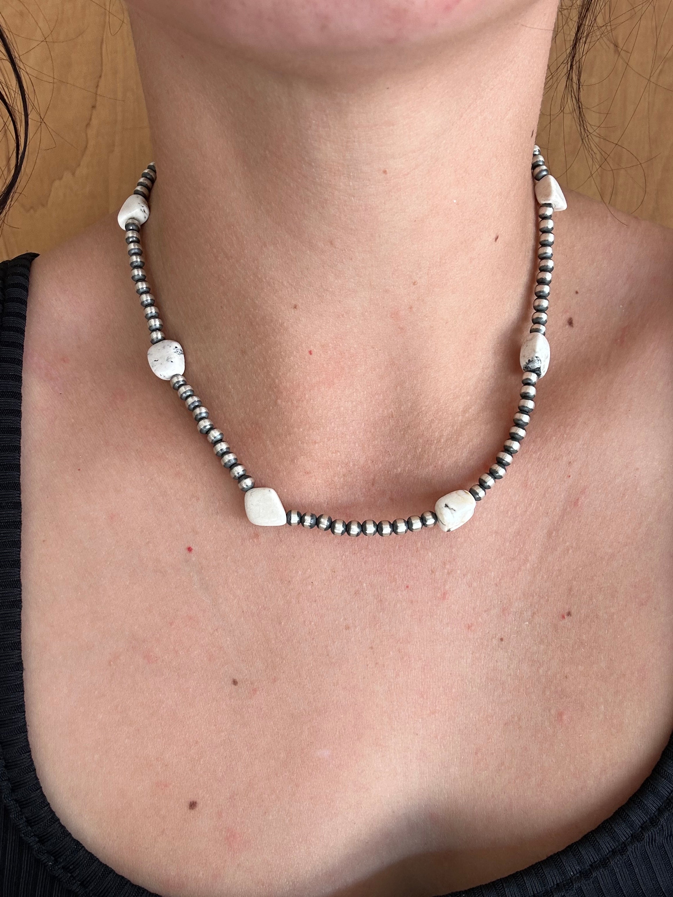 Navajo Strung White Buffalo & Sterling Silver 4 MM Pearl Necklaces