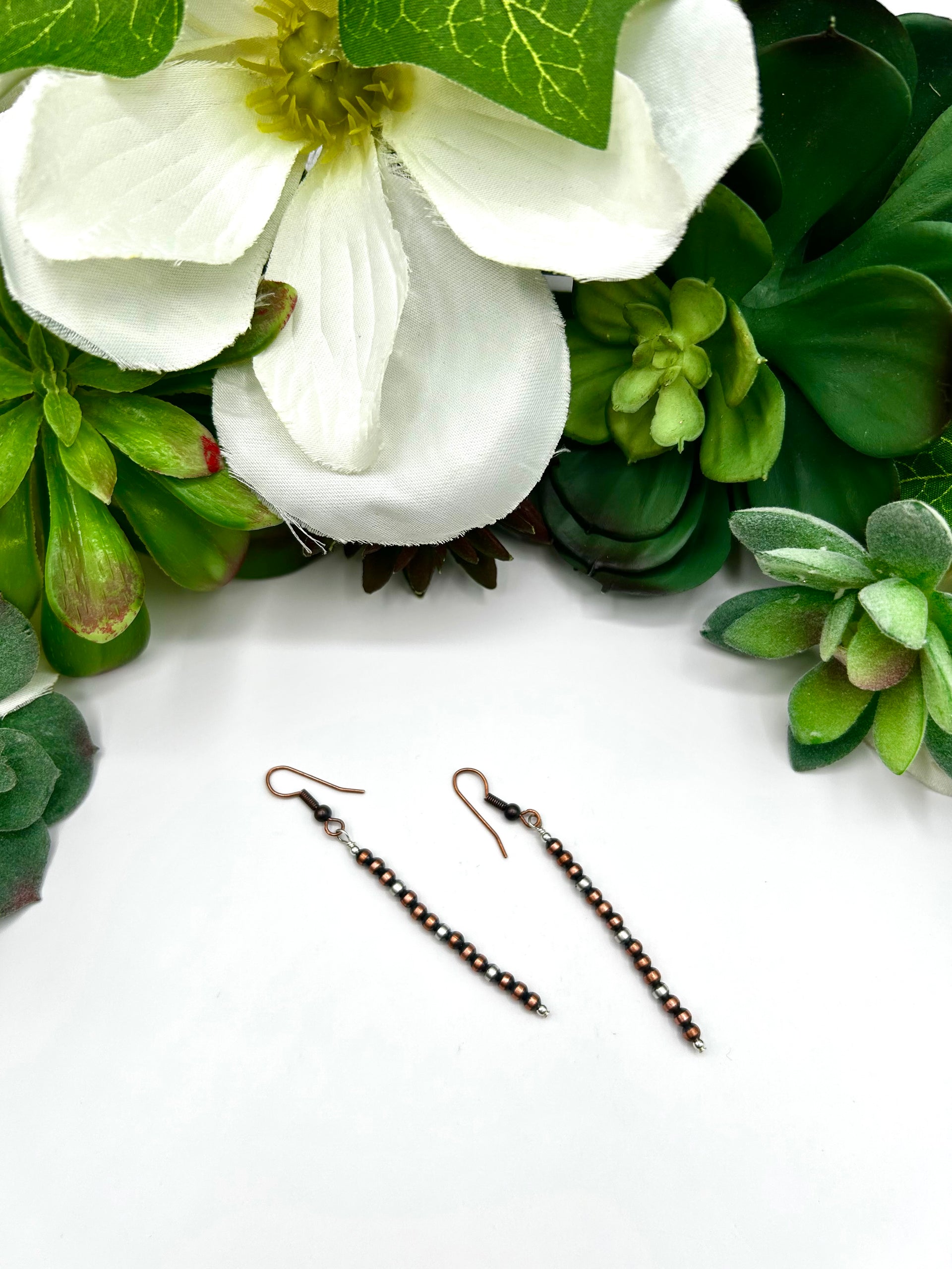 Navajo Made Copper & Sterling Silver Hook Dangle Earrings