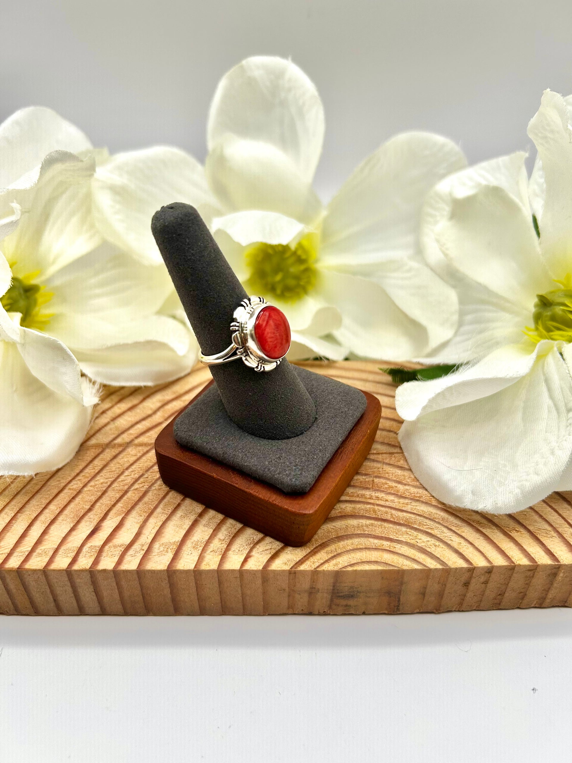 Navajo Made Spiny Oyster & Sterling Silver Ring Size 8
