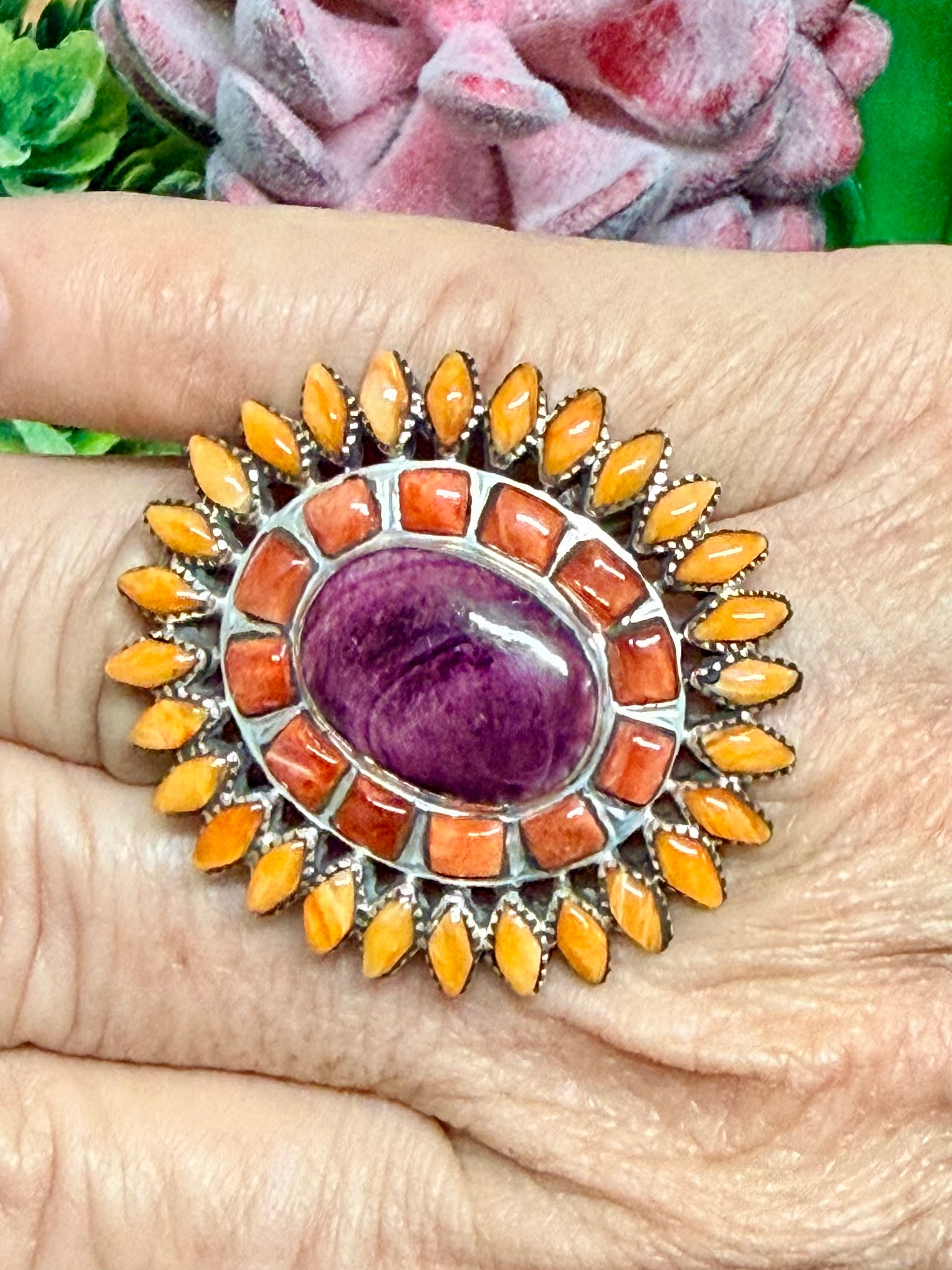 Southwest Multistone & Sterling Silver Adjustable Ring