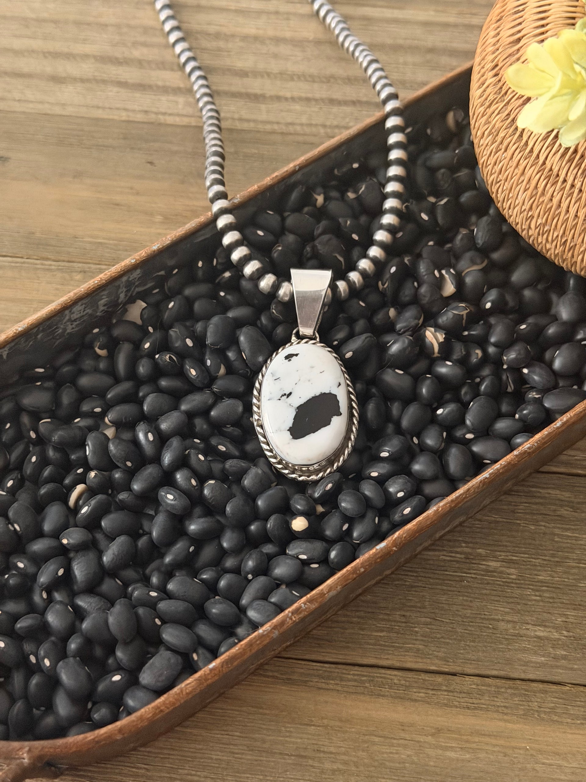 Navajo Made White Buffalo & Sterling Silver Pendant