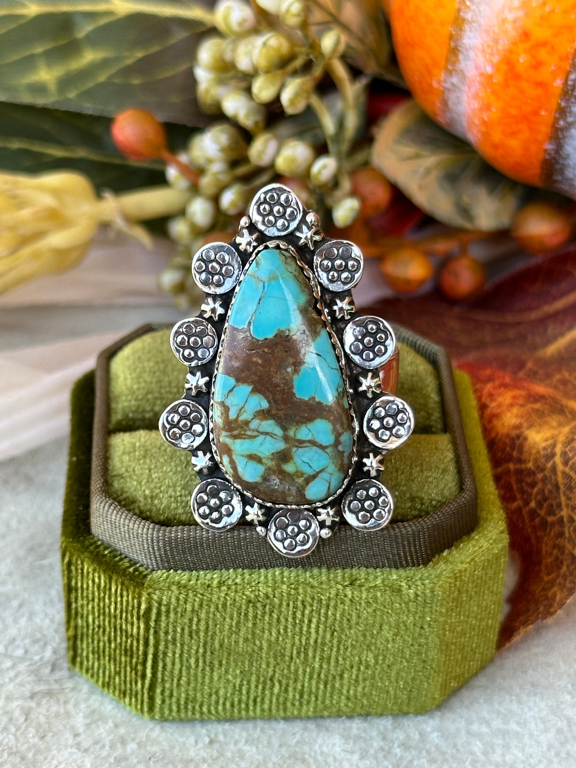 Southwest Handmade #8 Turquoise & Sterling Silver Adjustable Ring