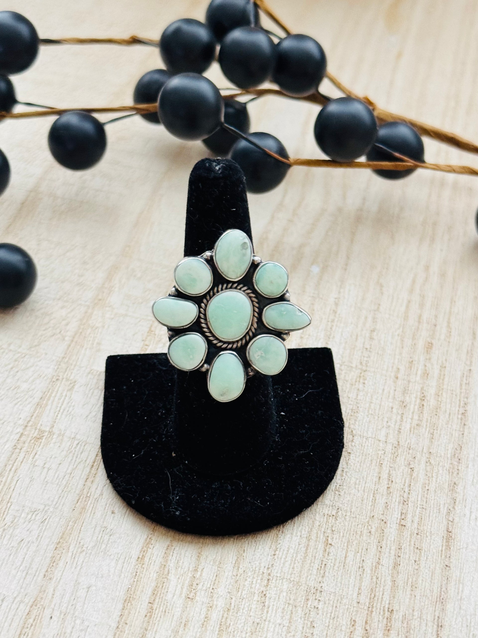 Southwest Handmade Paloma Variscite & Sterling Silver Adjustable Cluster Ring