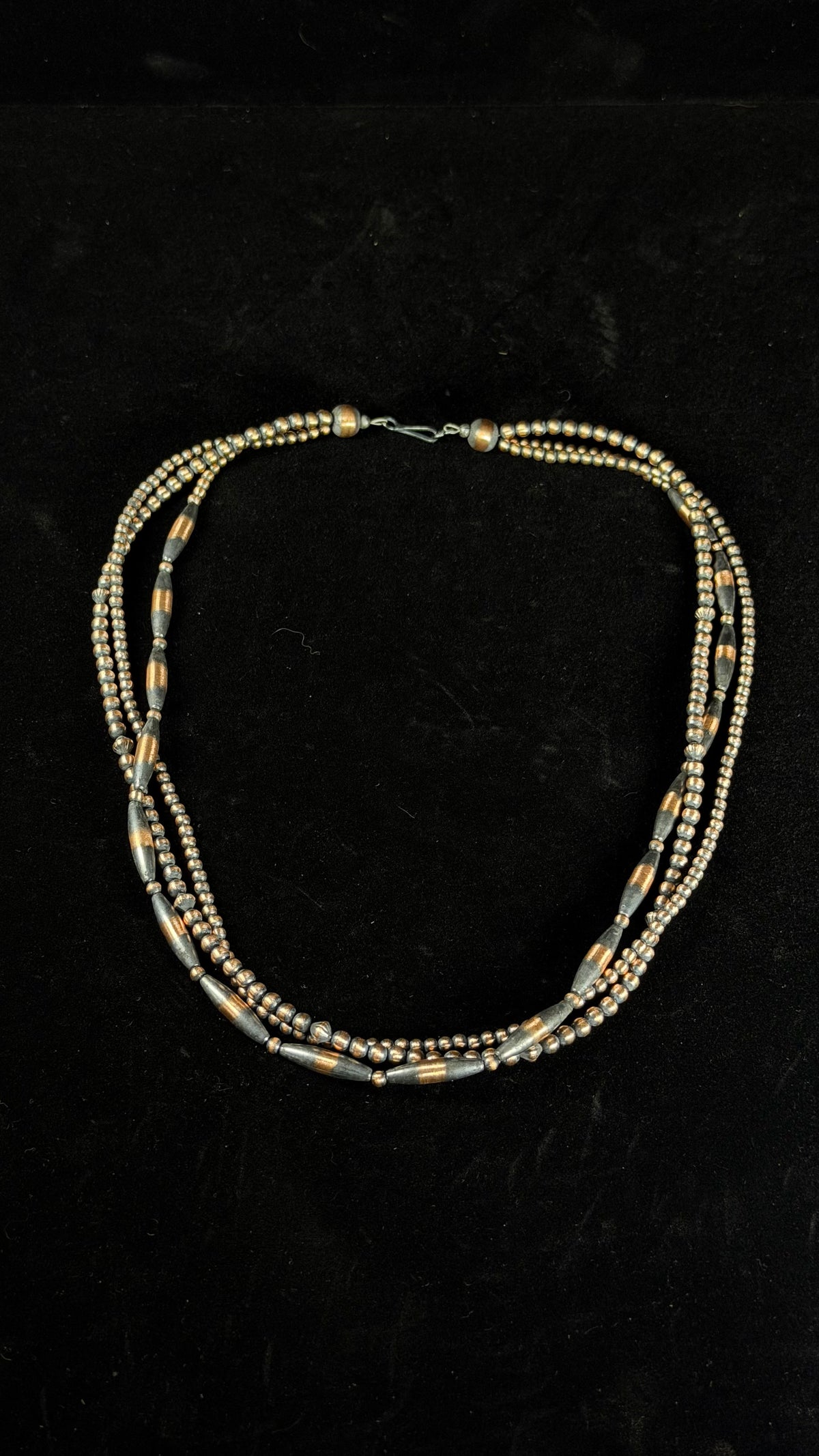 Navajo Strung Copper Machine Made 3 Strand 18” Pearl Necklace