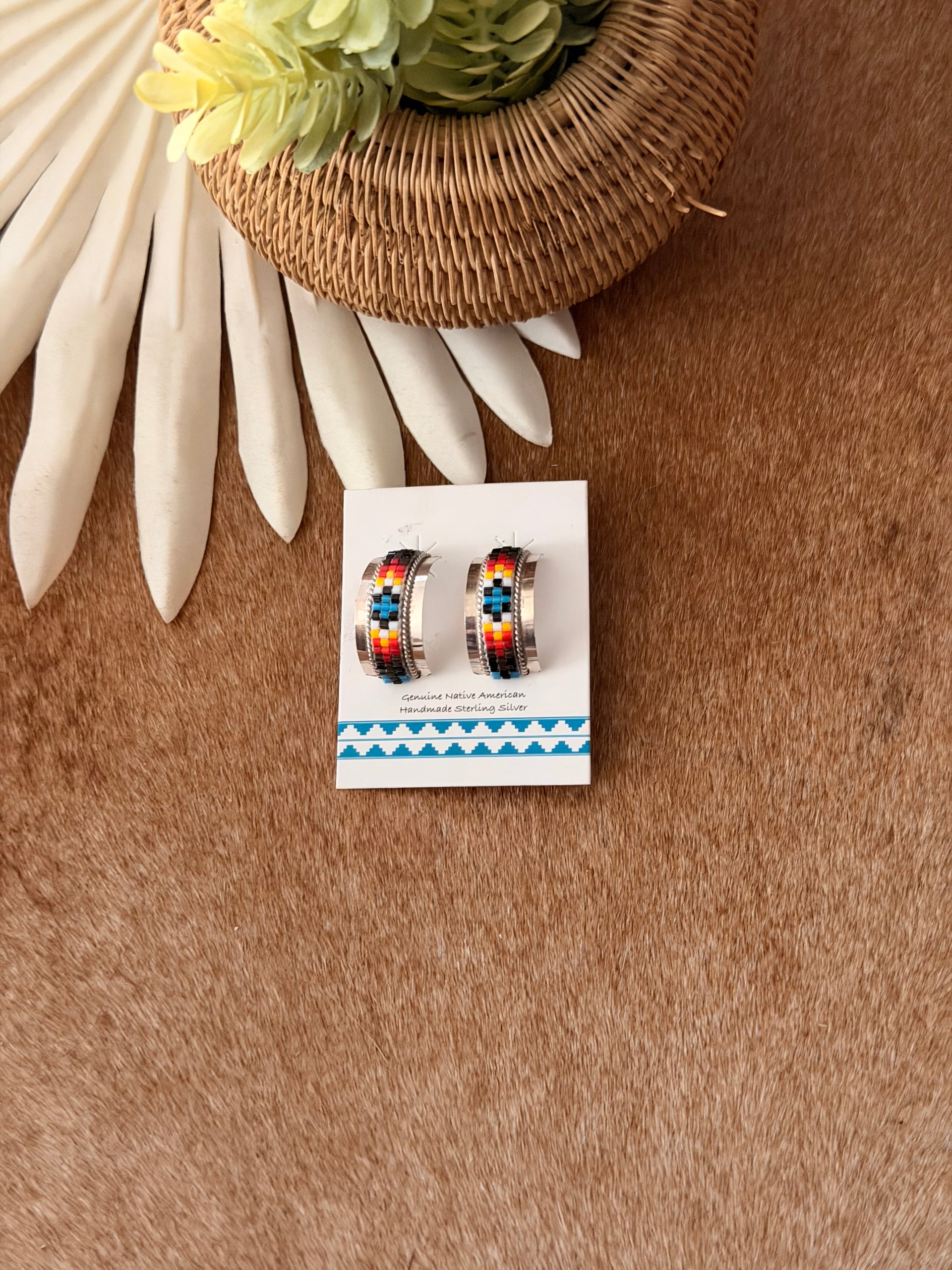 Lucille Ramone Beaded Sterling Silver Hoop Post Earrings