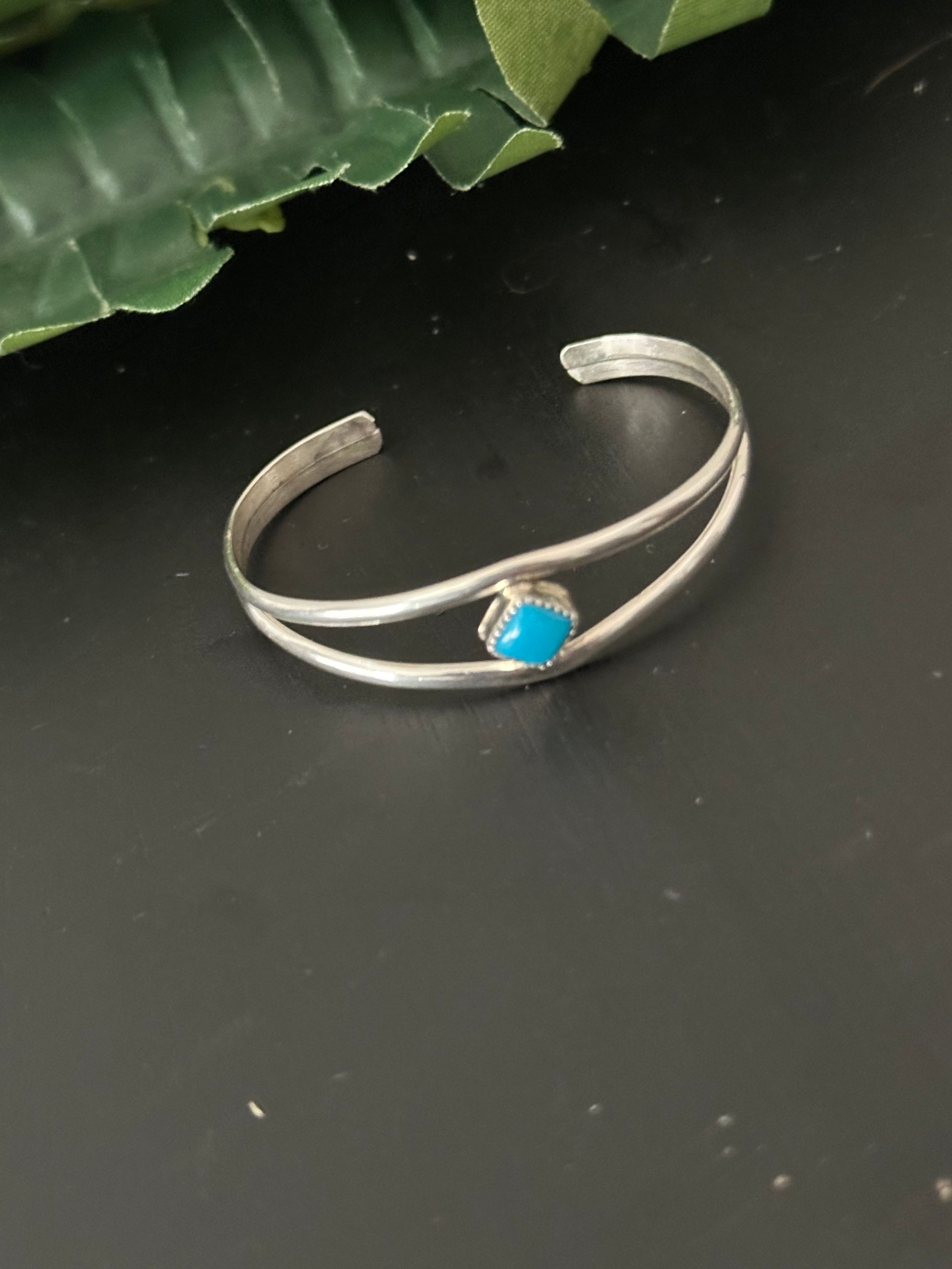 Navajo Made Sleeping Beauty Turquoise and Sterling Silver BABY Cuff Bracelet