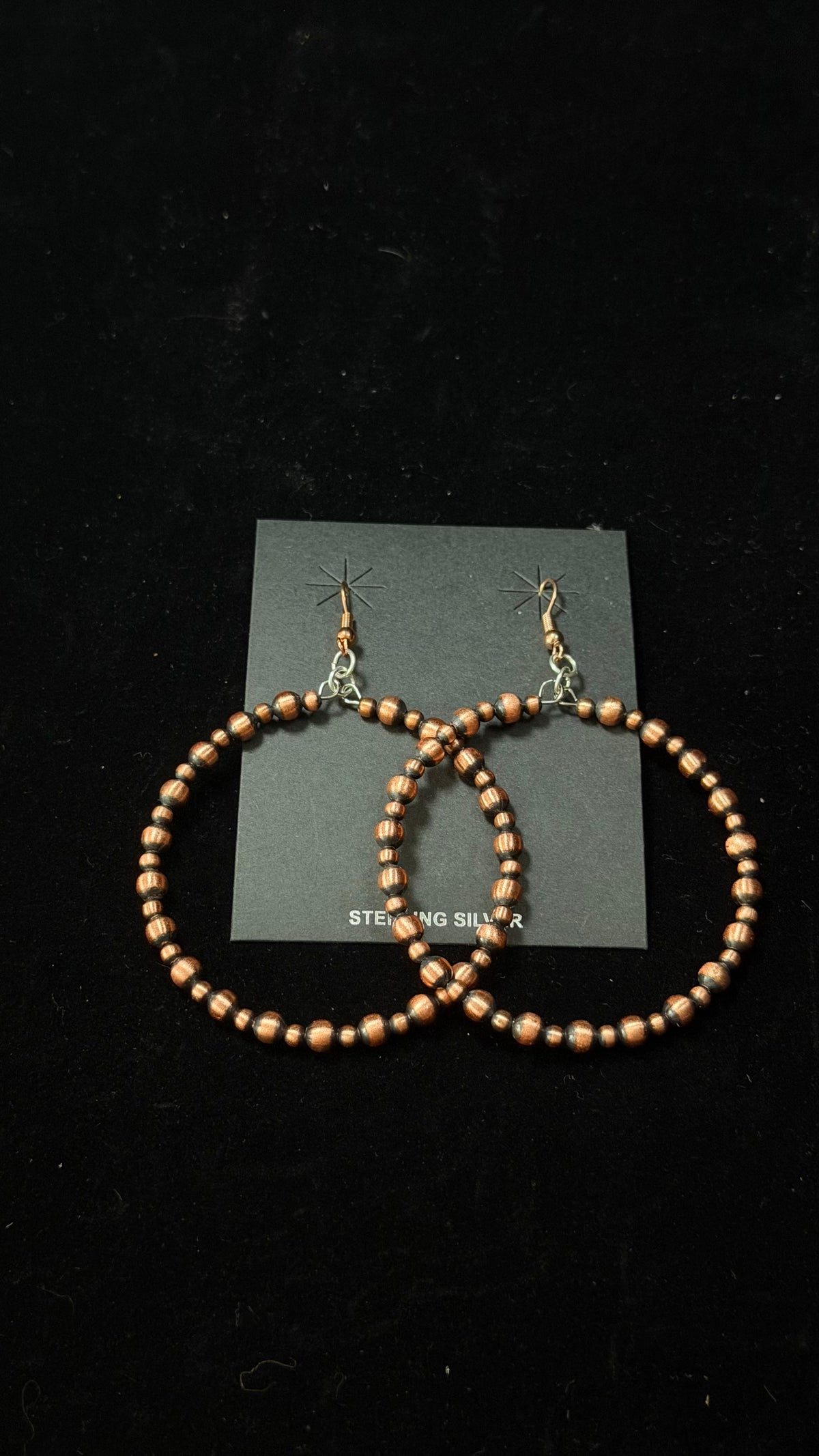 Navajo Strung Copper Graduated Machine Made Pearl Dangle Earrings