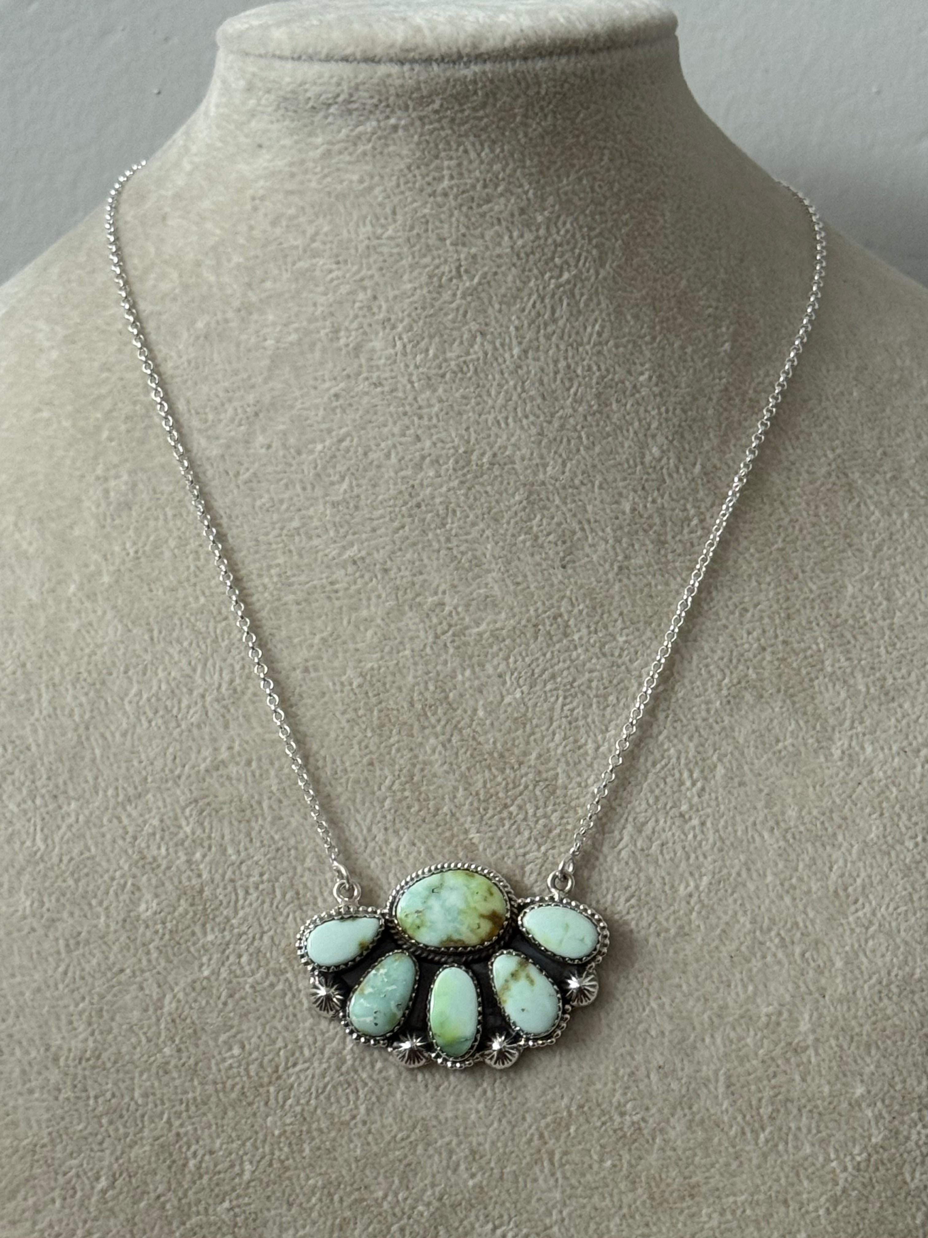 Southwest Paloma Variscite & Sterling Silver Cluster Necklace