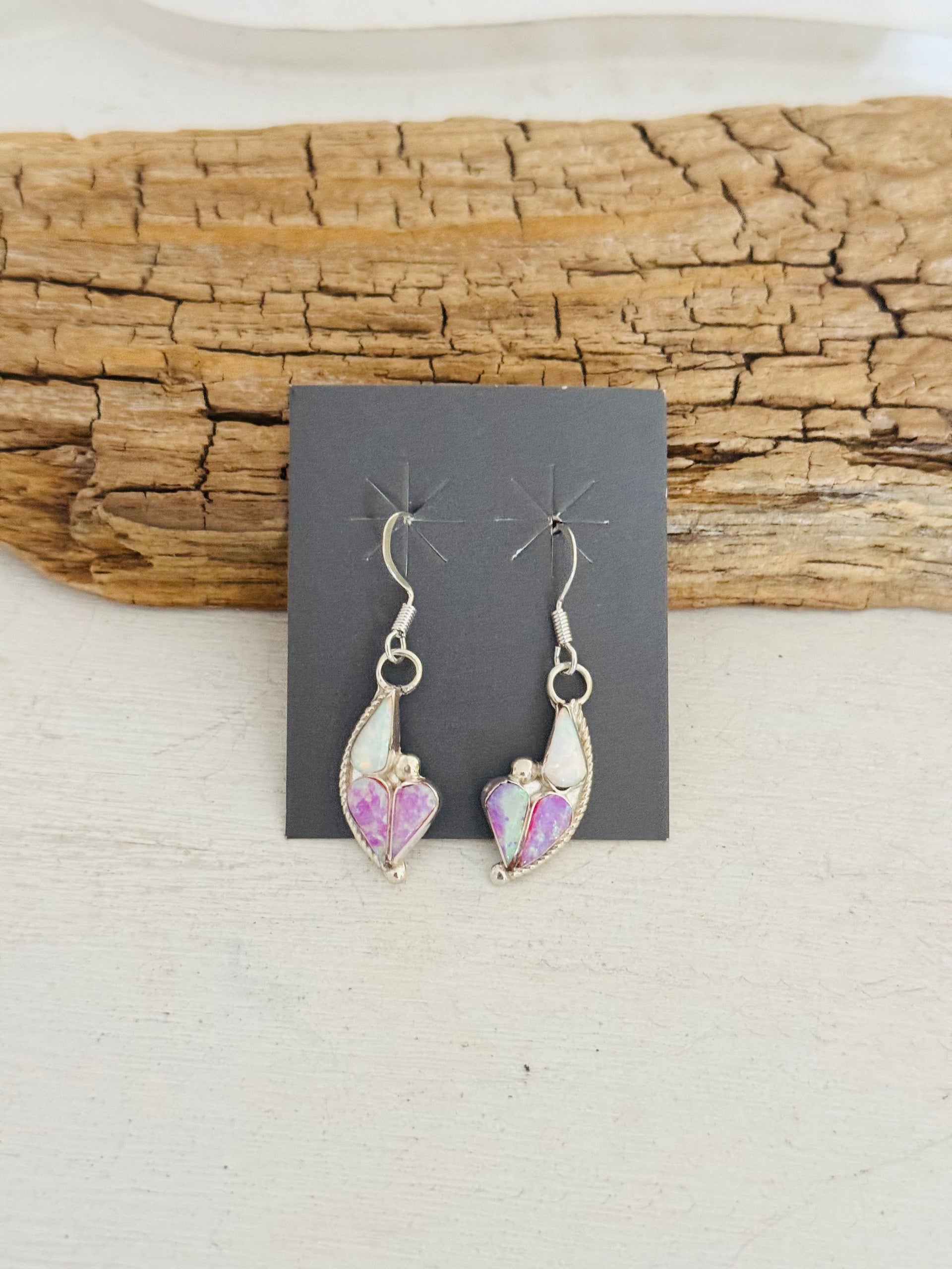 Navajo Made Opal (Man Made) & Sterling Silver Dangle Earrings