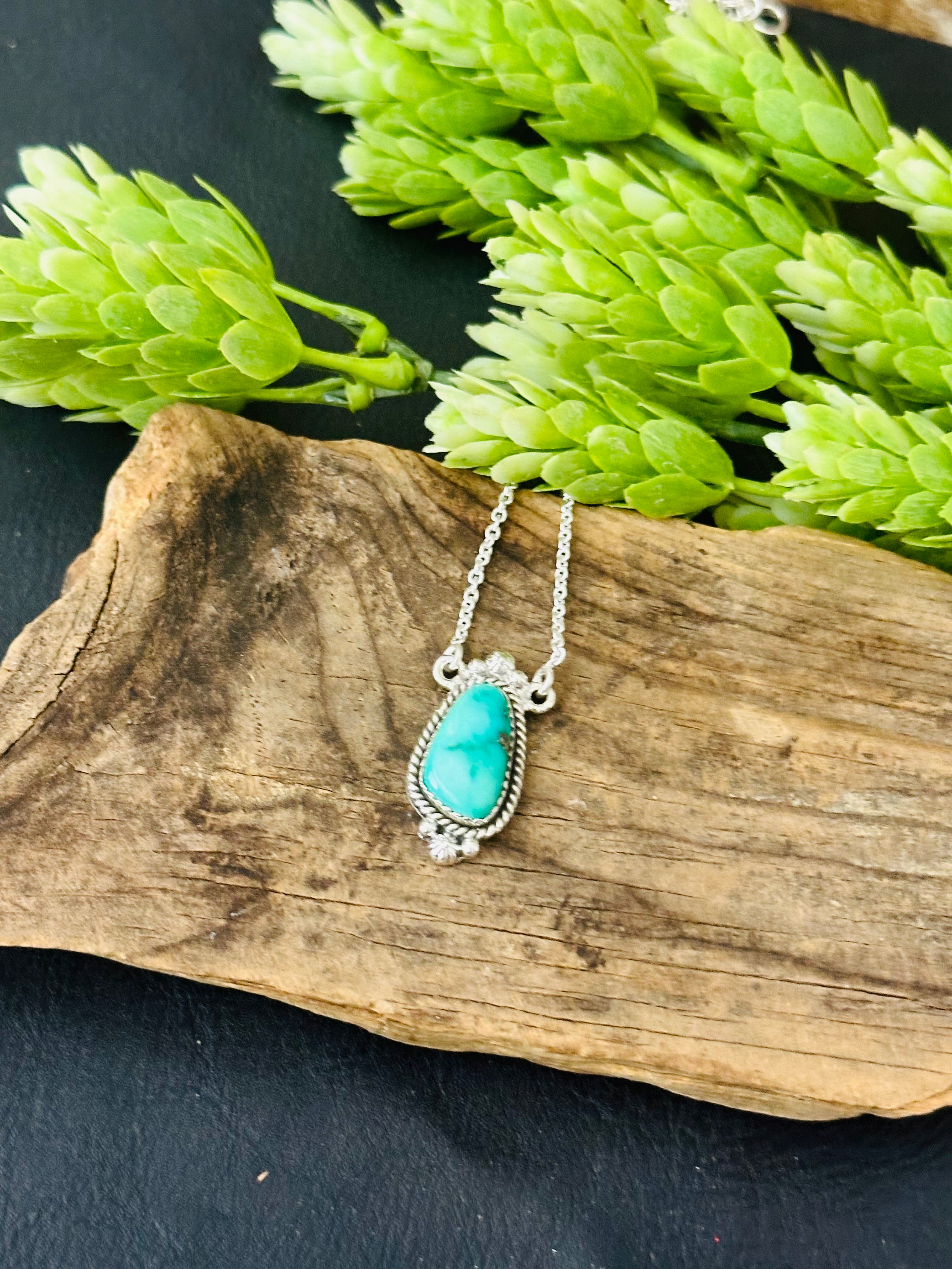 Southwest Handmade Emerald Valley Turquoise & Sterling Silver Necklace