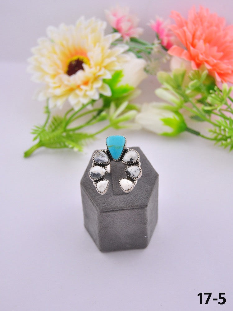 Southwest Made Multi Stone & Sterling Sliver Cluster Adjustable Ring