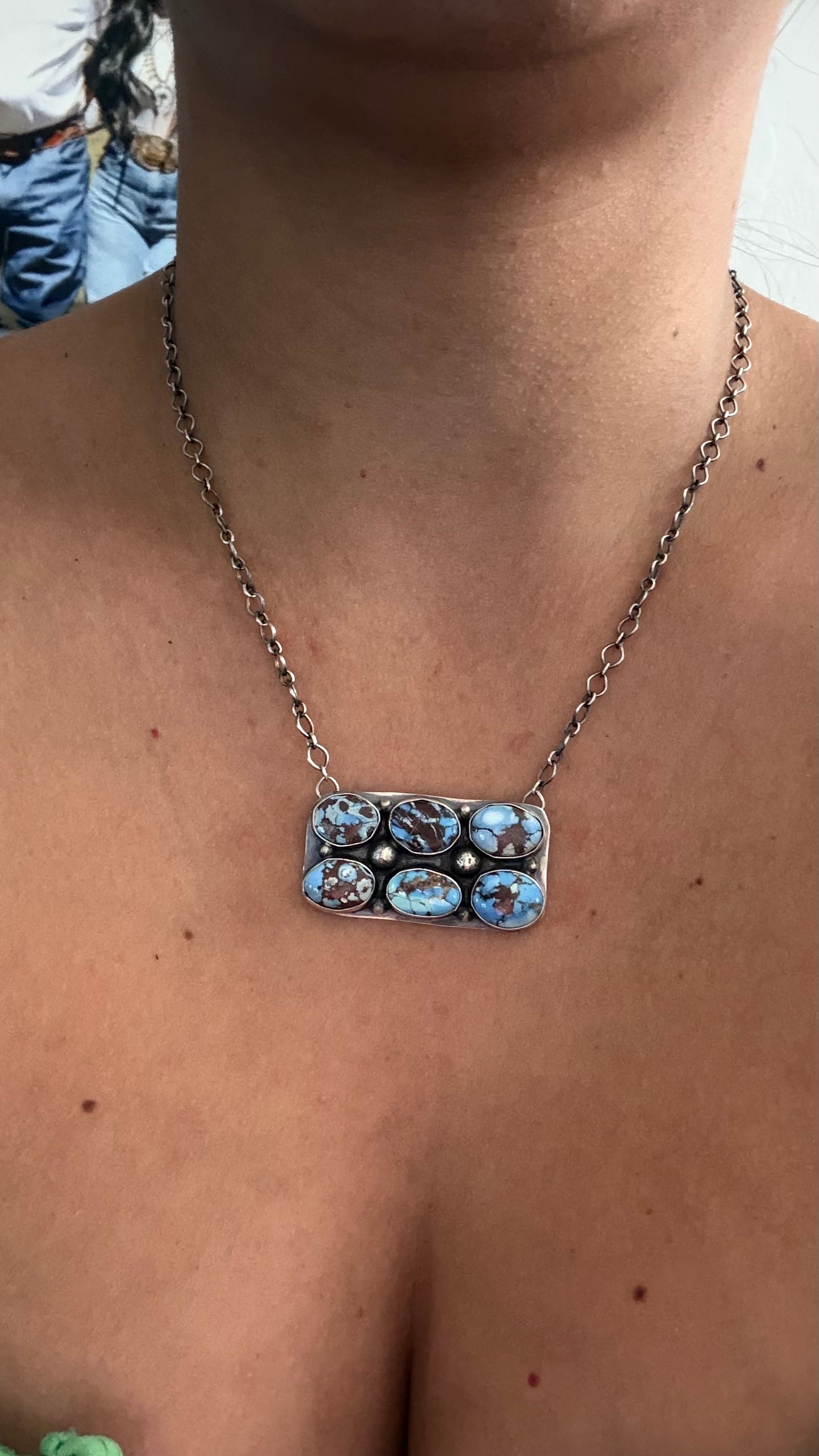 Julia Tso Golden Hills Turquoise & Sterling Silver Bar Cluster Necklace