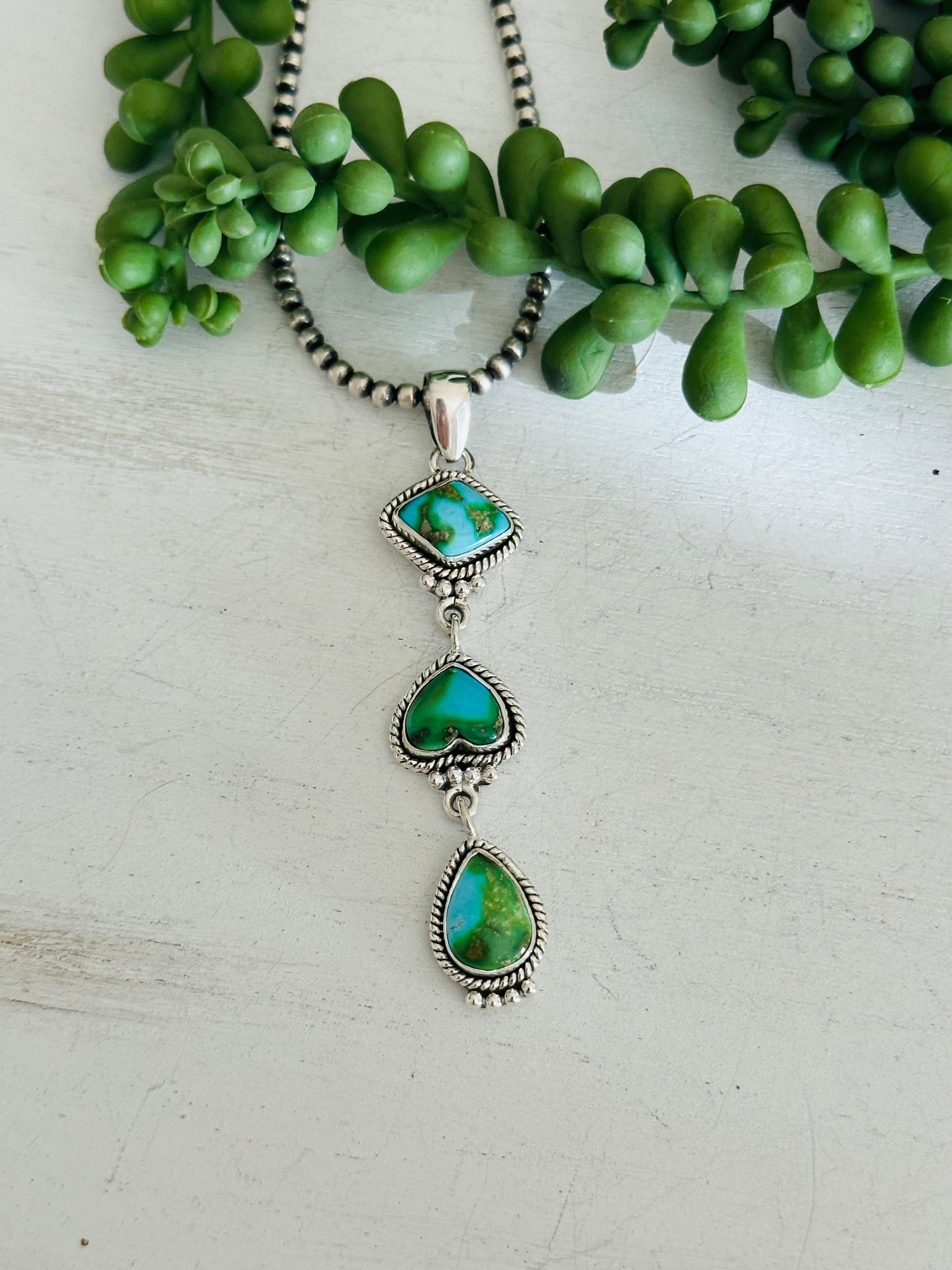 Southwest Handmade Sonoran Gold Turquoise & Sterling Silver Pendant