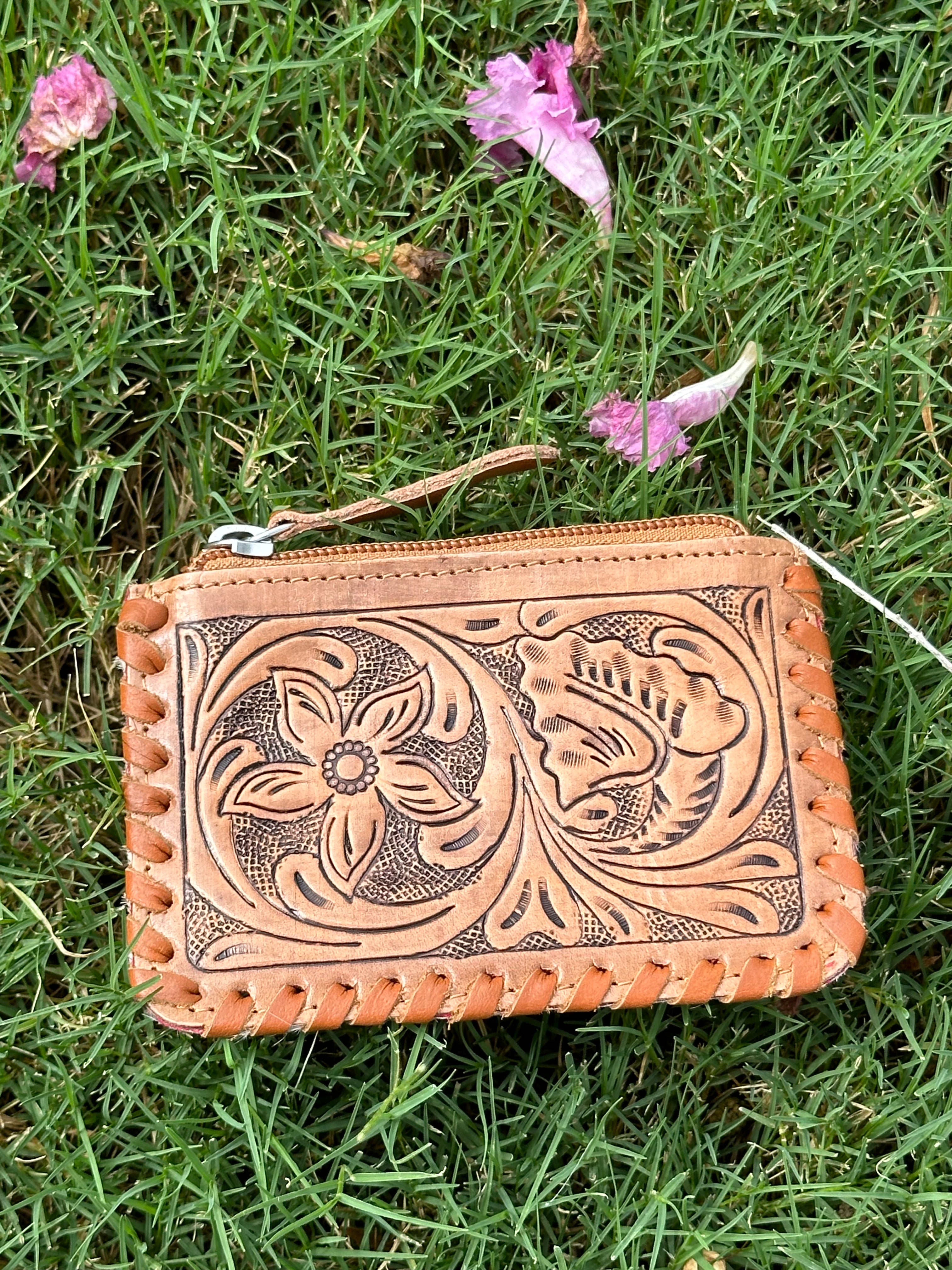 Genuine Tooled Leather Cowhide Coin Bag