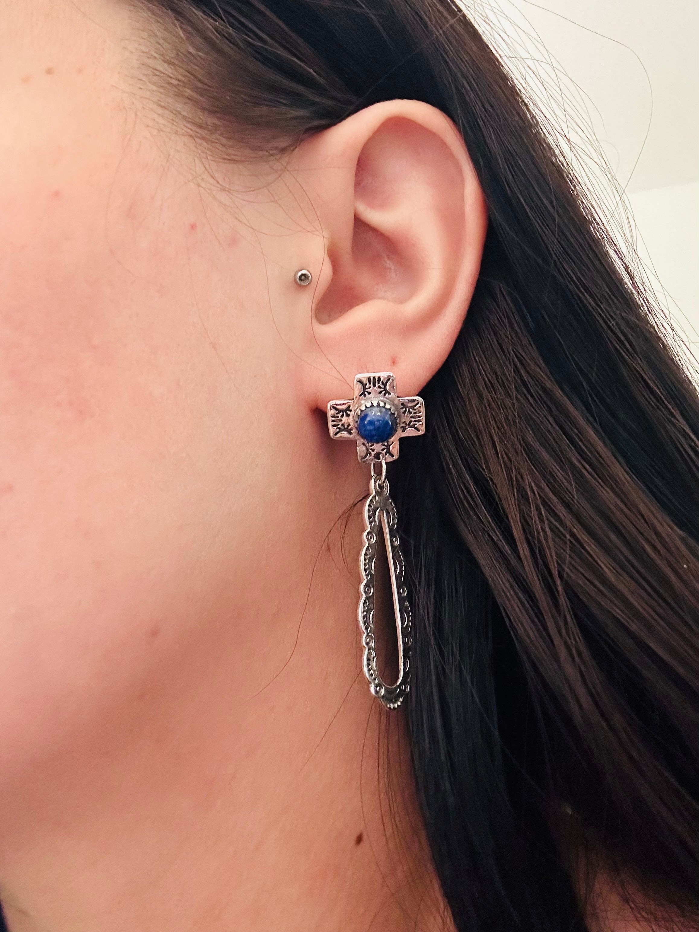 TTD “Gracey” Lapis & Sterling Silver Post Dangle Earrings
