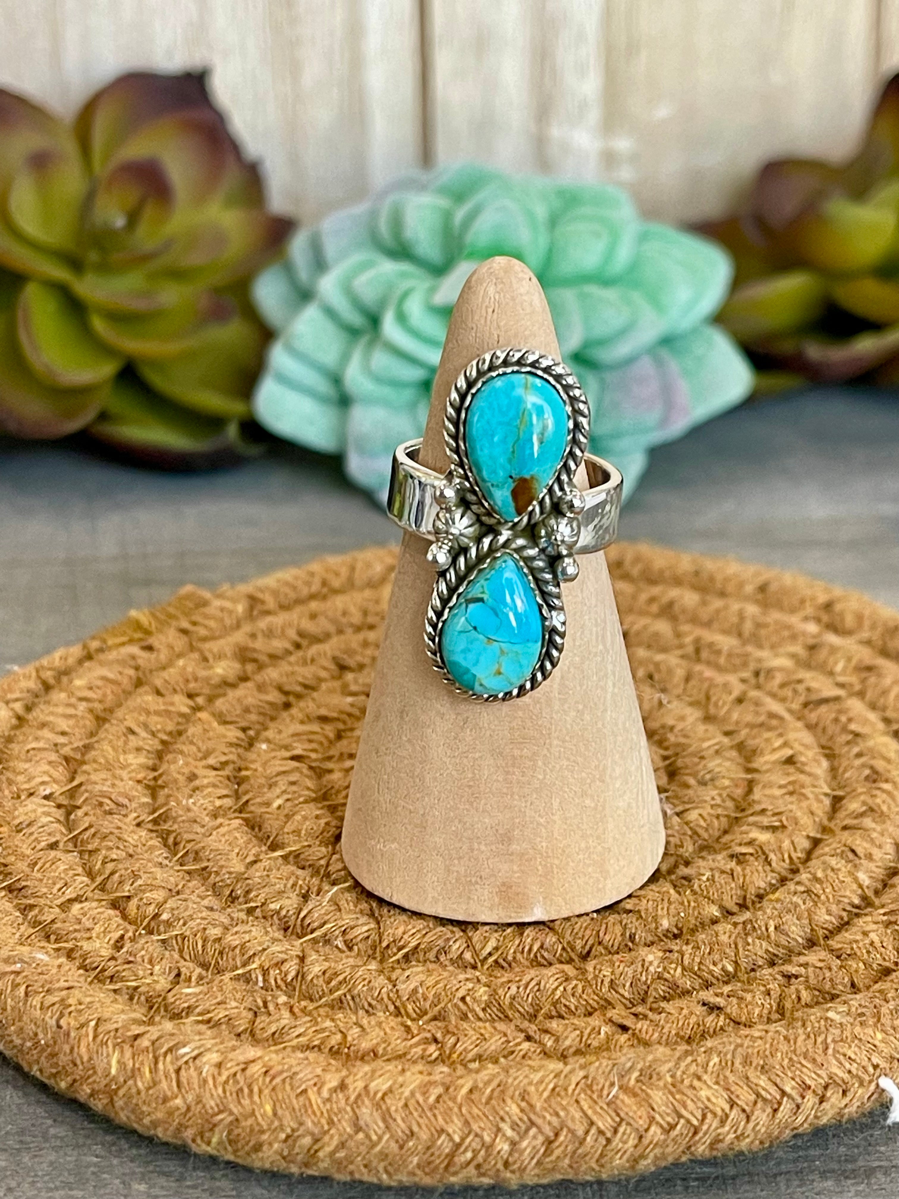 Southwest Handmade Kingman Turquoise & Sterling Silver Adjustable Ring