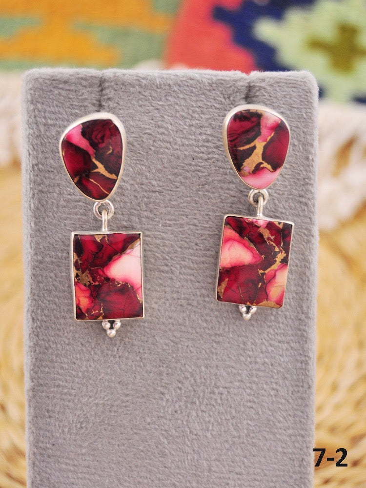 Southwest Made Rose Dahlia & Sterling Silver Dangle Earrings