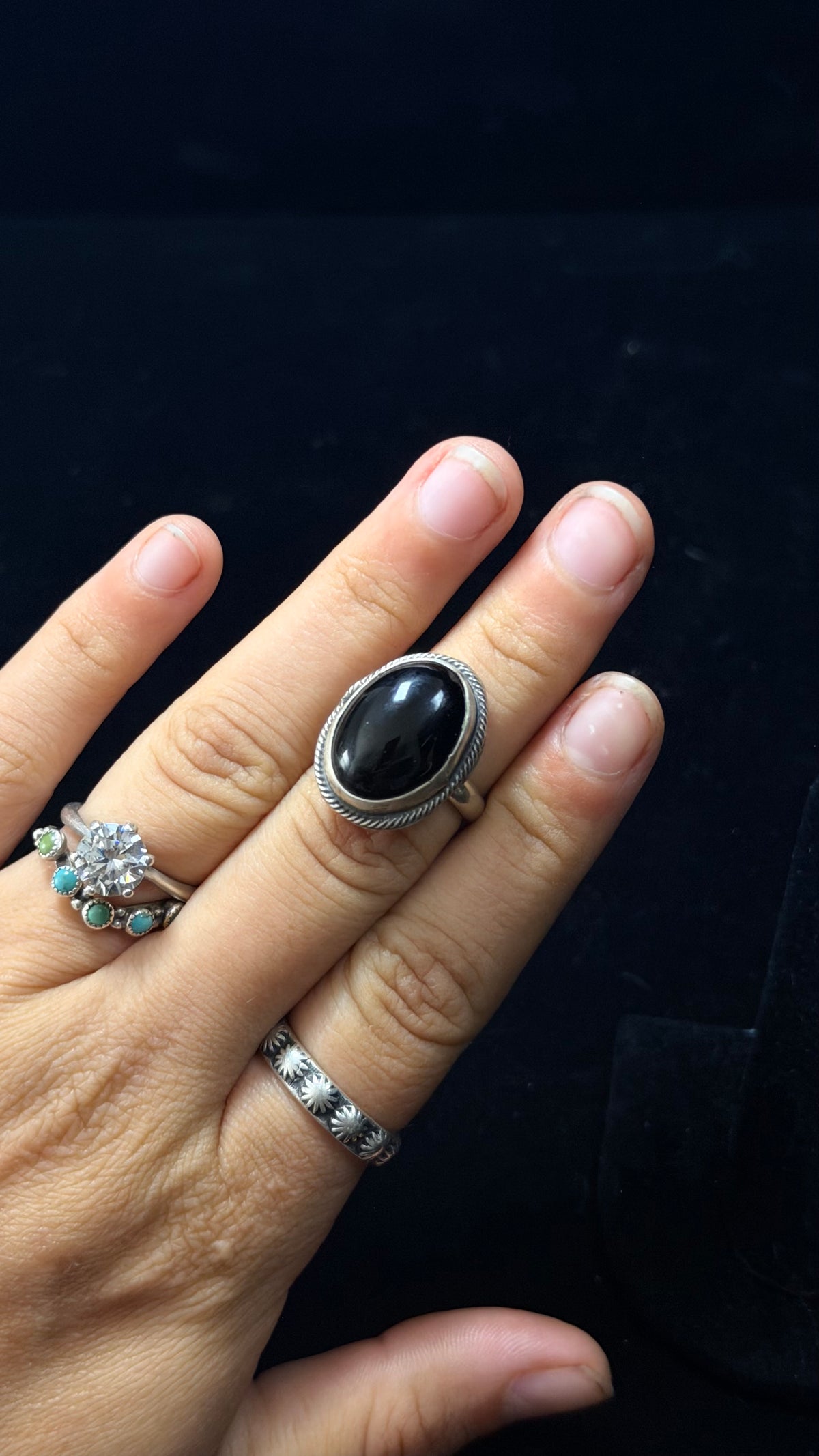 Navajo Made Onyx & Sterling Silver Ring